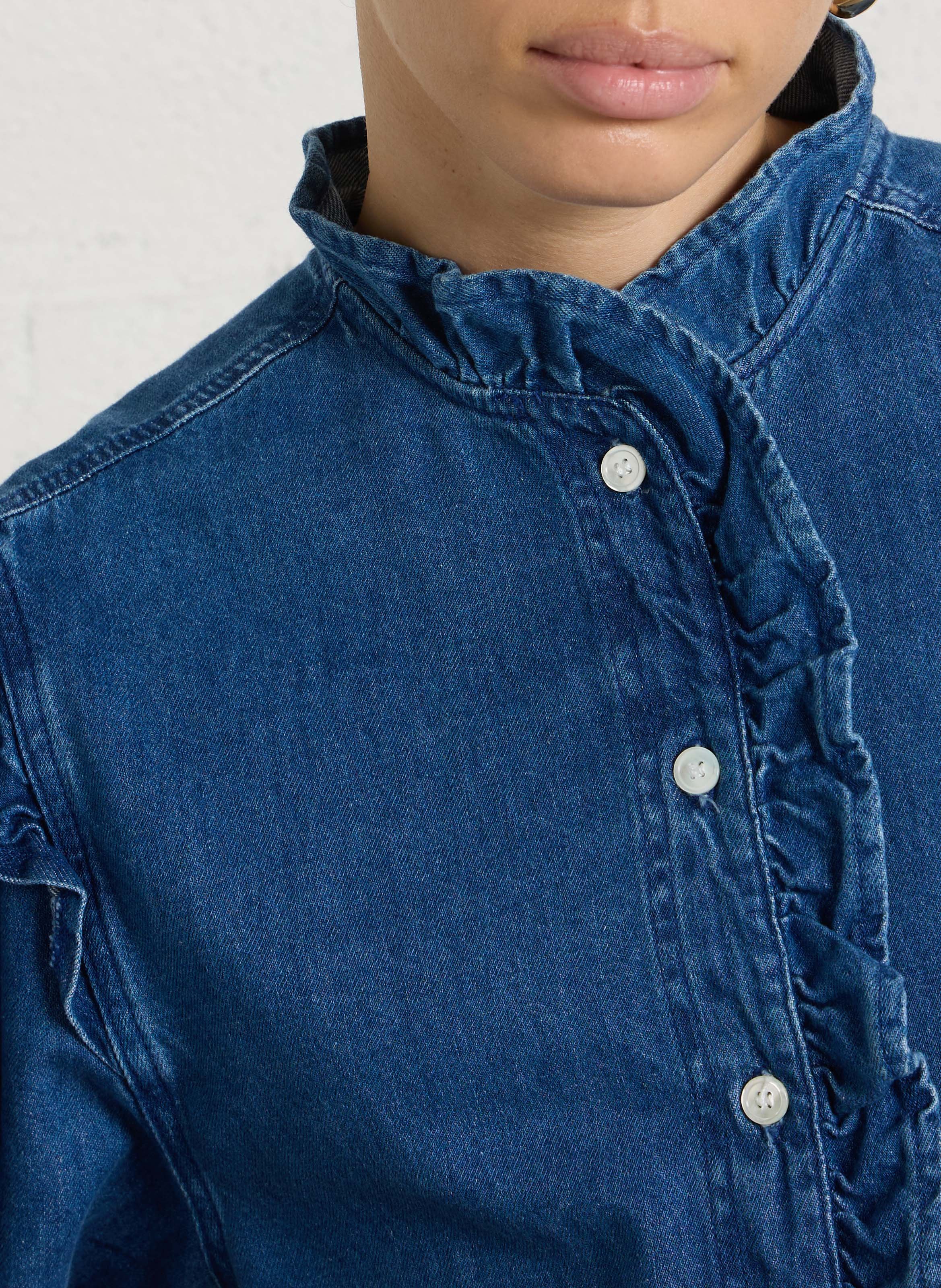 Straight cotton shirt with high collar DES PETITS HAUTS Blue