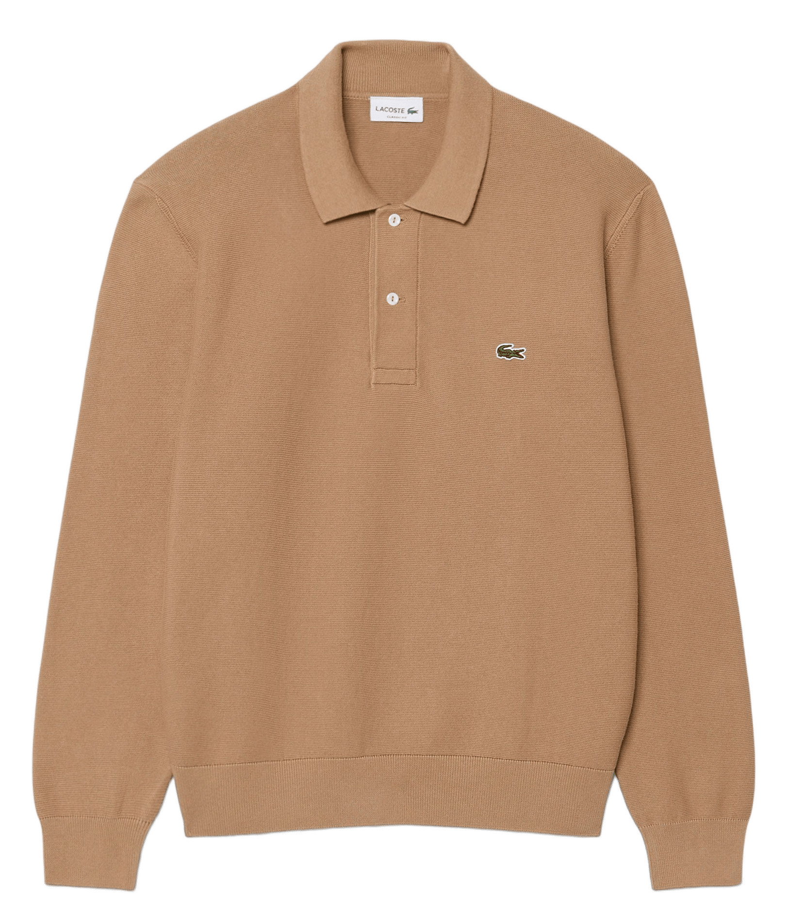 Straight fit long-sleeved cotton polo LACOSTE Brown