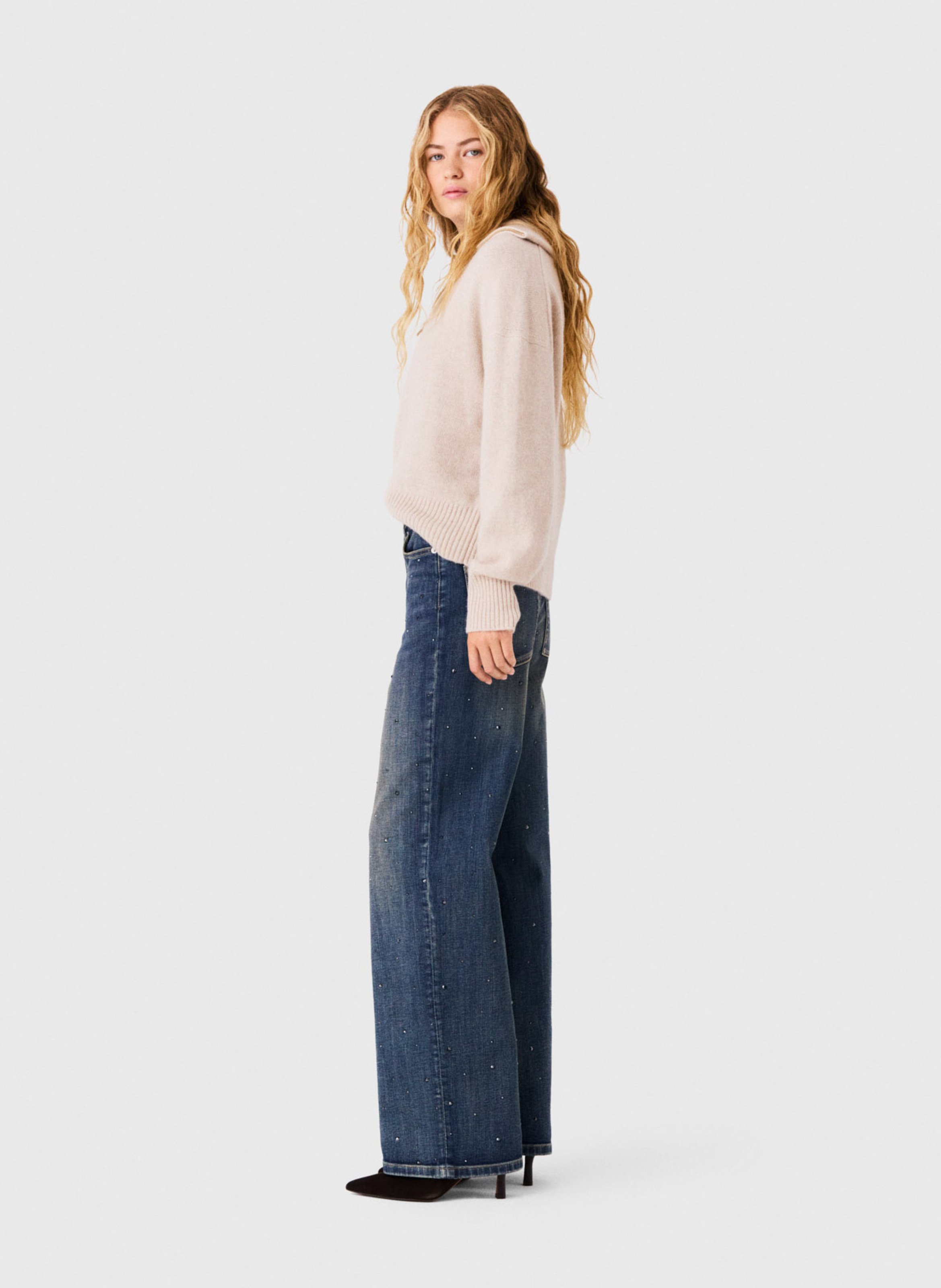 High-waisted wide-leg cotton-blend jeans MAJE Blue