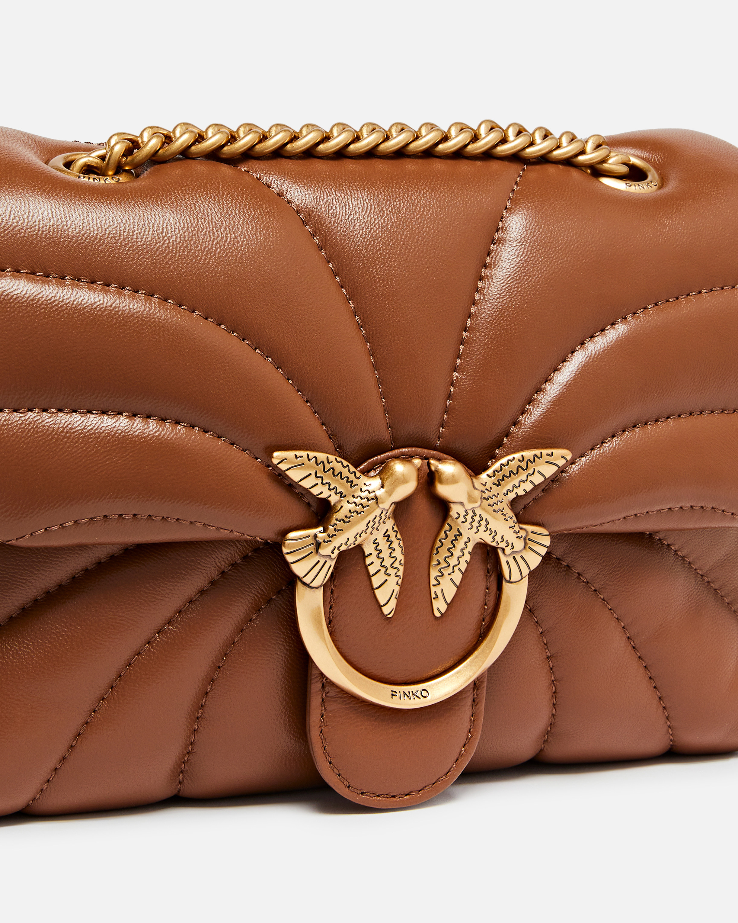 Mini sac à bandoulière love bag puff butterfly en cuir nappa PINKO Marron
