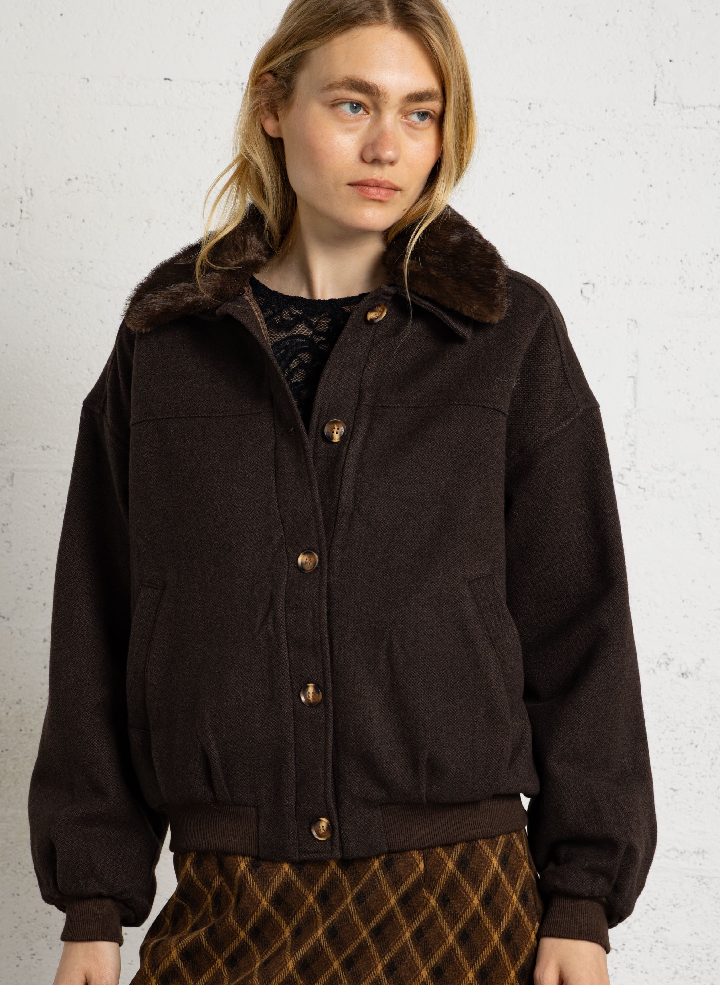 Straight jacket with faux fur-effect collar LA PETITE ETOILE Brown