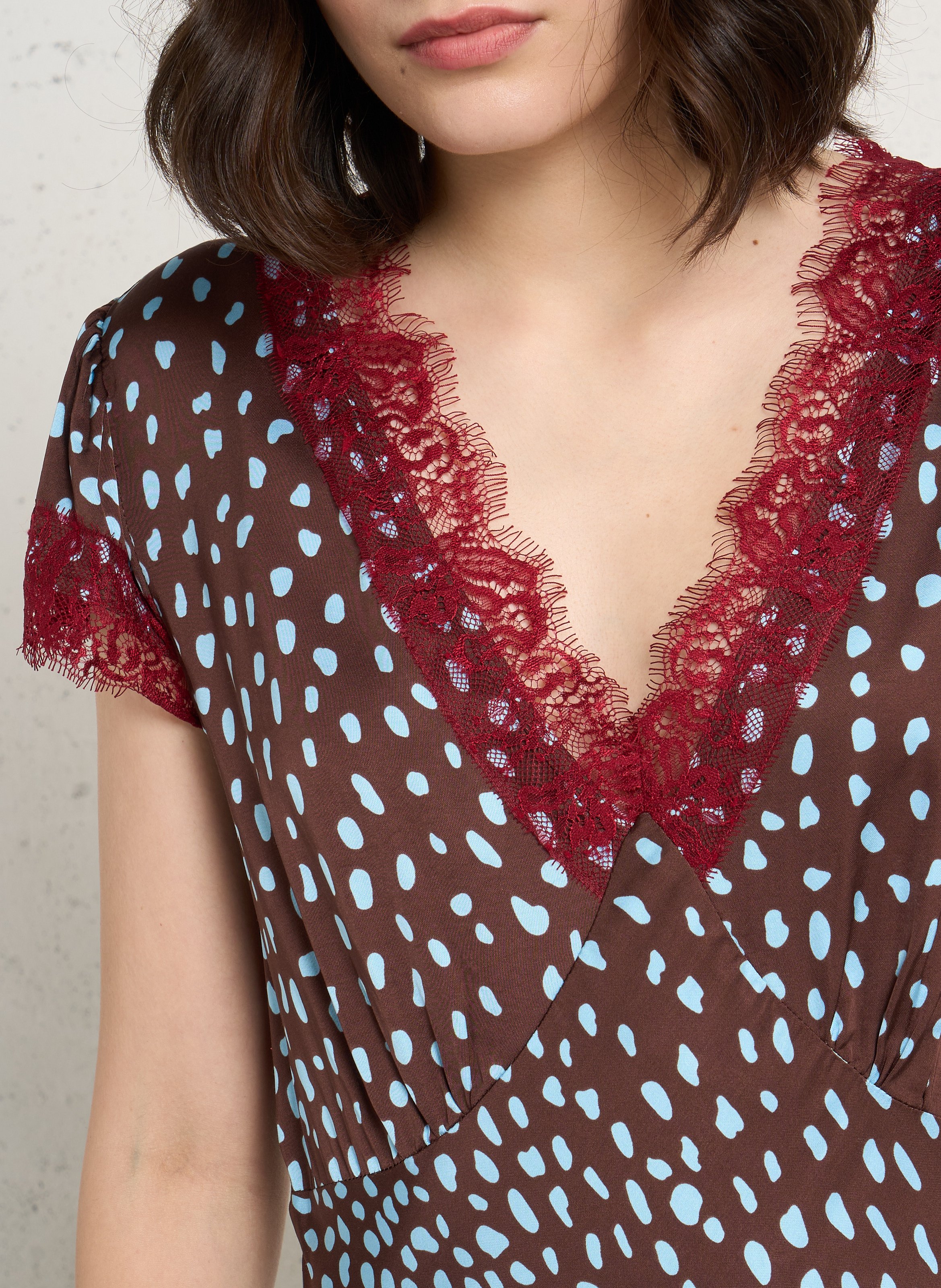 Long printed V-neck dress NEVER FULLY DRESSED Brown