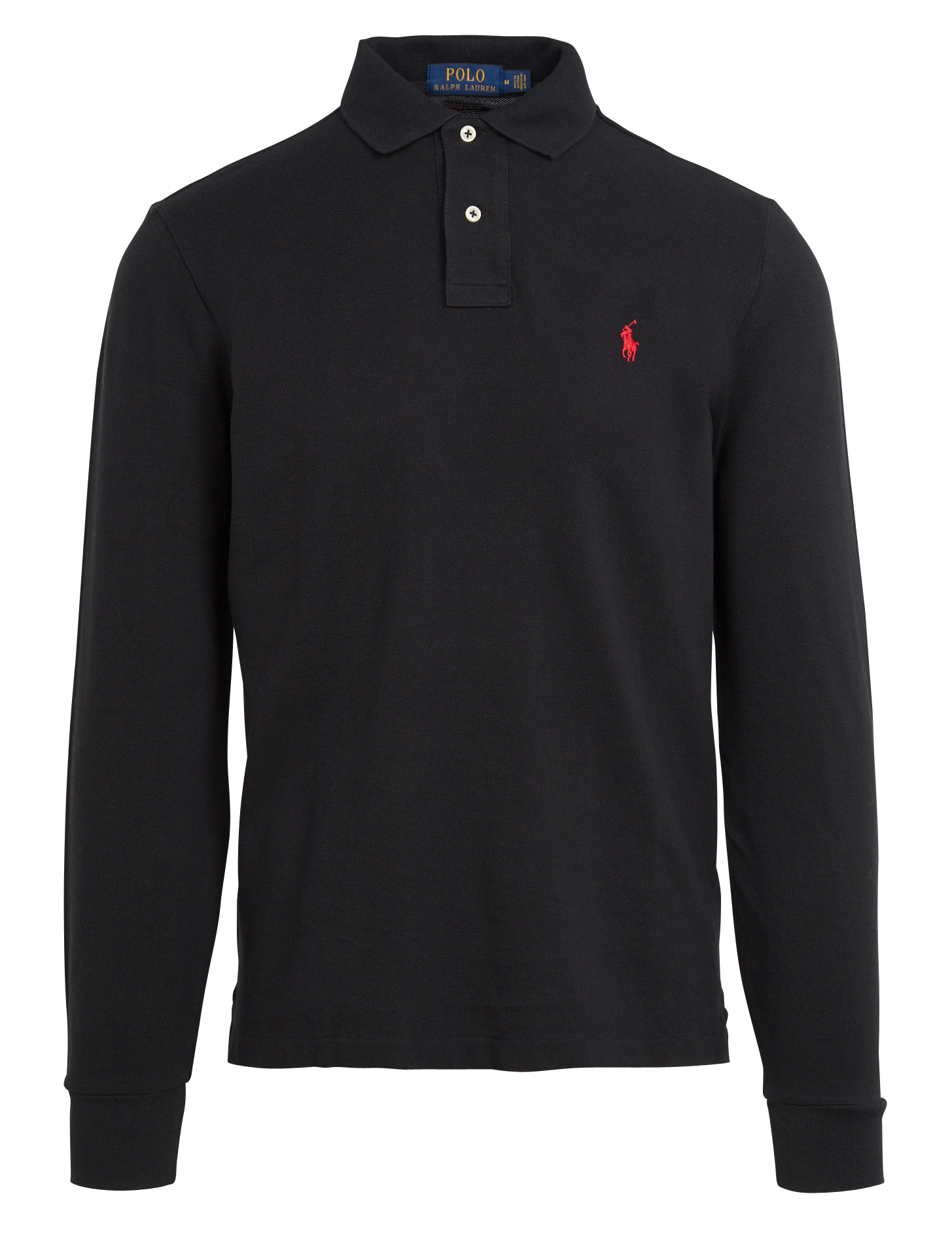 Regular-fit cotton piqué polo shirt with long sleeves Black