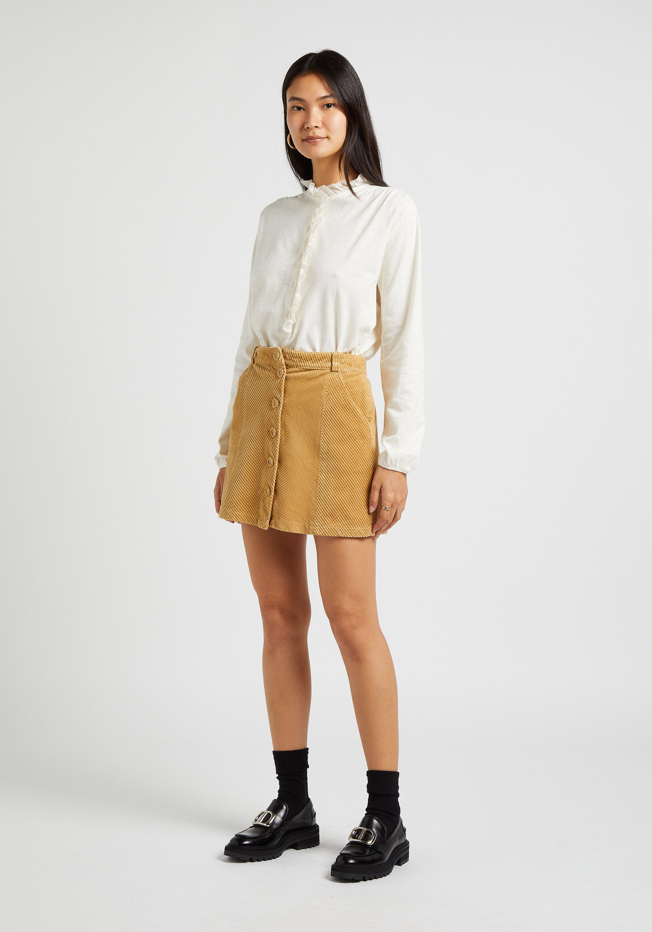 Jupe trapèze en velours de coton côtelé EMILE ET IDA Beige