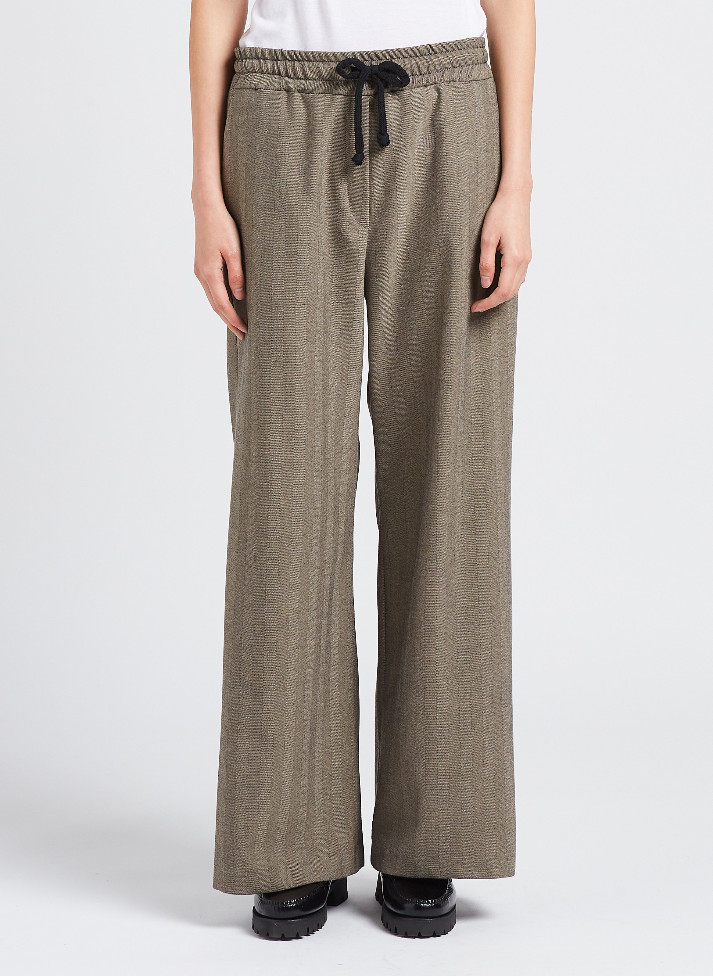 Mid-rise herringbone palazzo pants PLEASE Beige