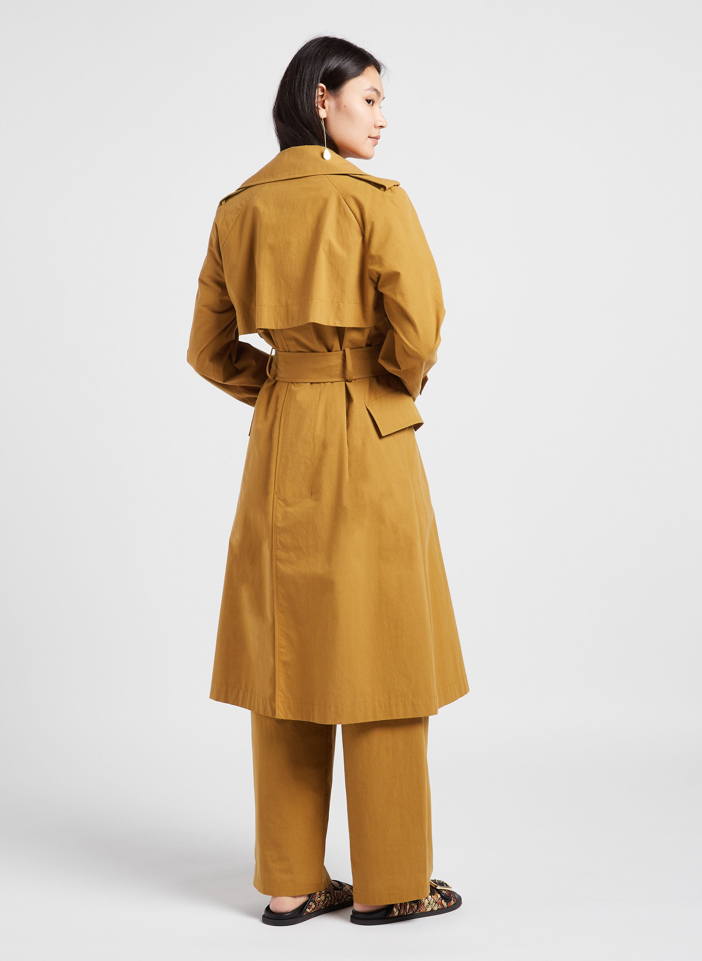 Straight Cotton Trench Coat With Tailored Collar Cachi Attic And Barn -  Women - 241MATCO001-0742-CACHI | Place des Tendances - Europe