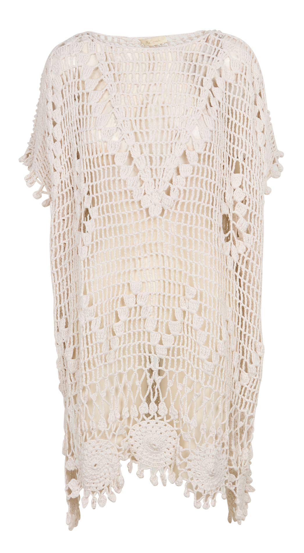 Robe courte maille ajourée en coton MES DEMOISELLES Beige