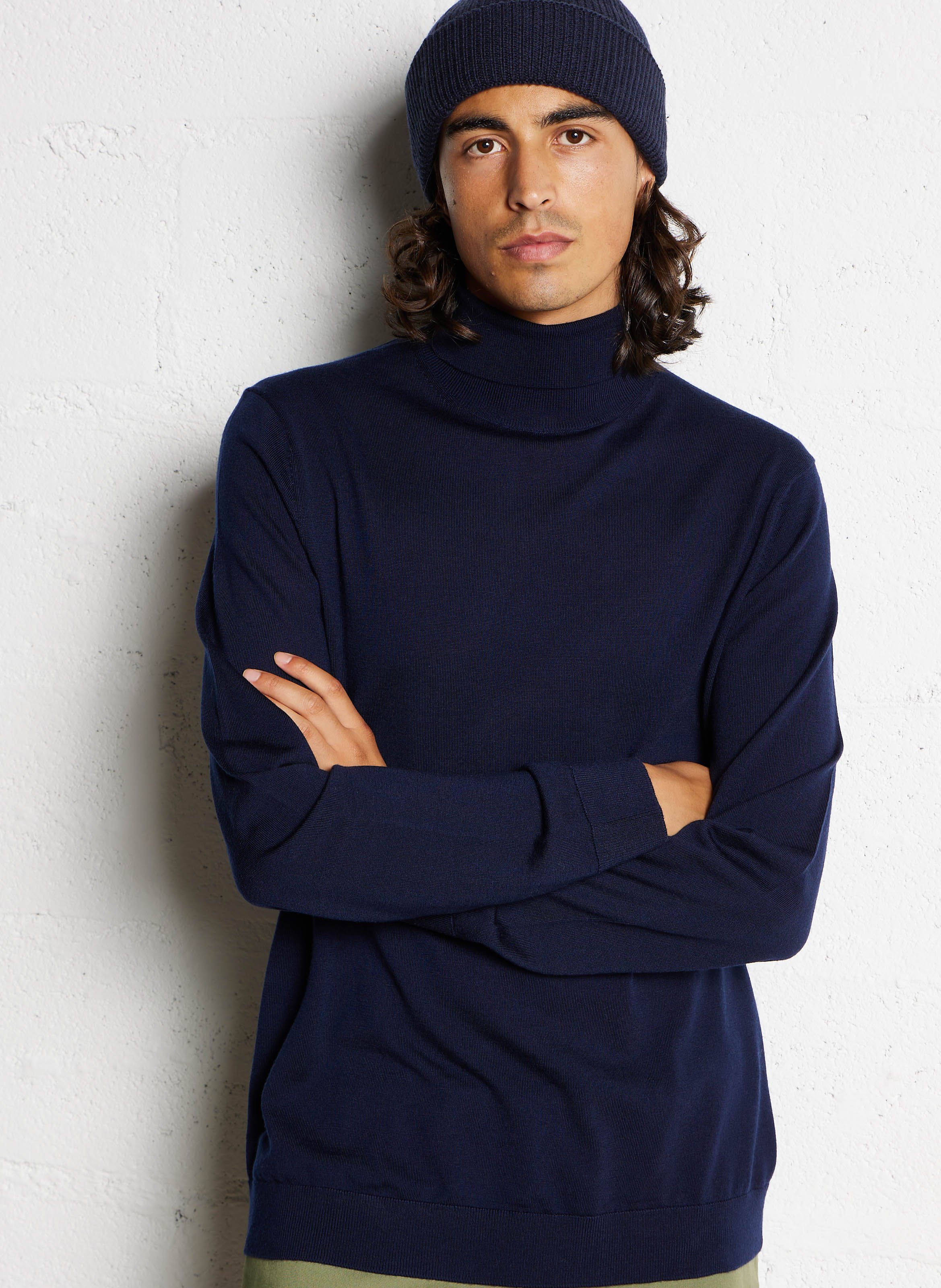 Col roulé regular-fit en laine mérinos SELECTED Bleu