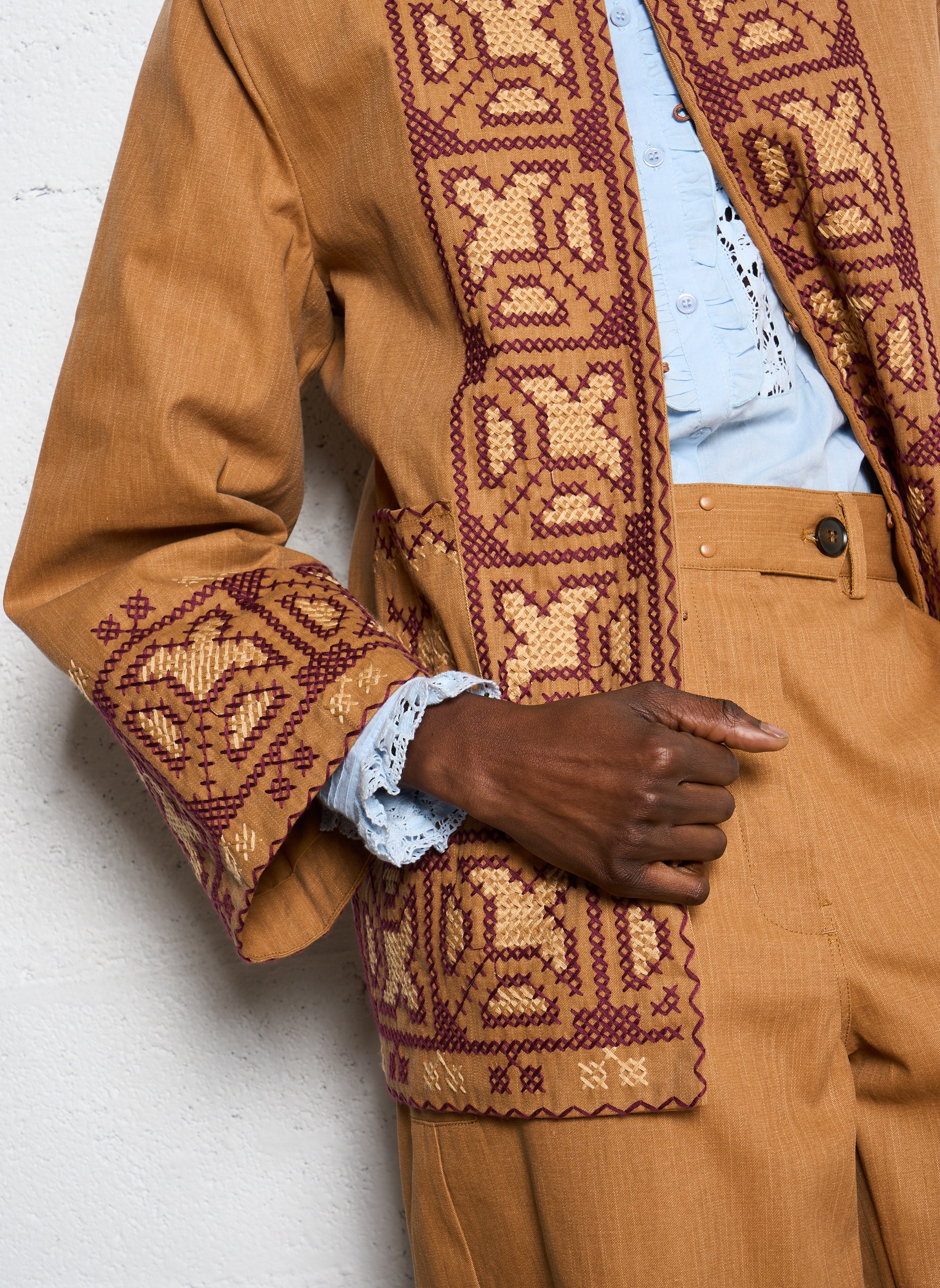 Loose-fit embroidered cotton jacket ANTIK BATIK Brown