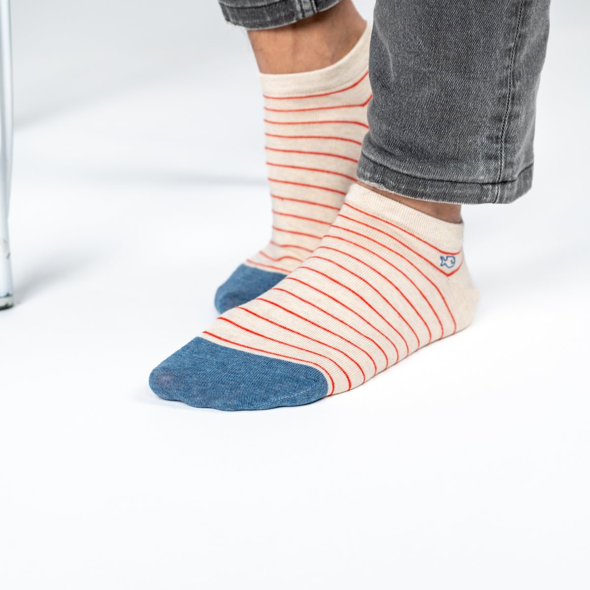 Fine striped combed cotton ankle socks BILLYBELT Beige