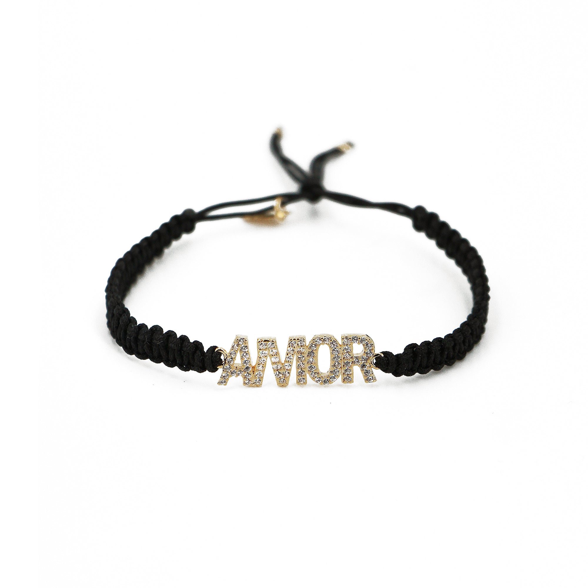 Macramé bracelet gold plated love NILAI Black
