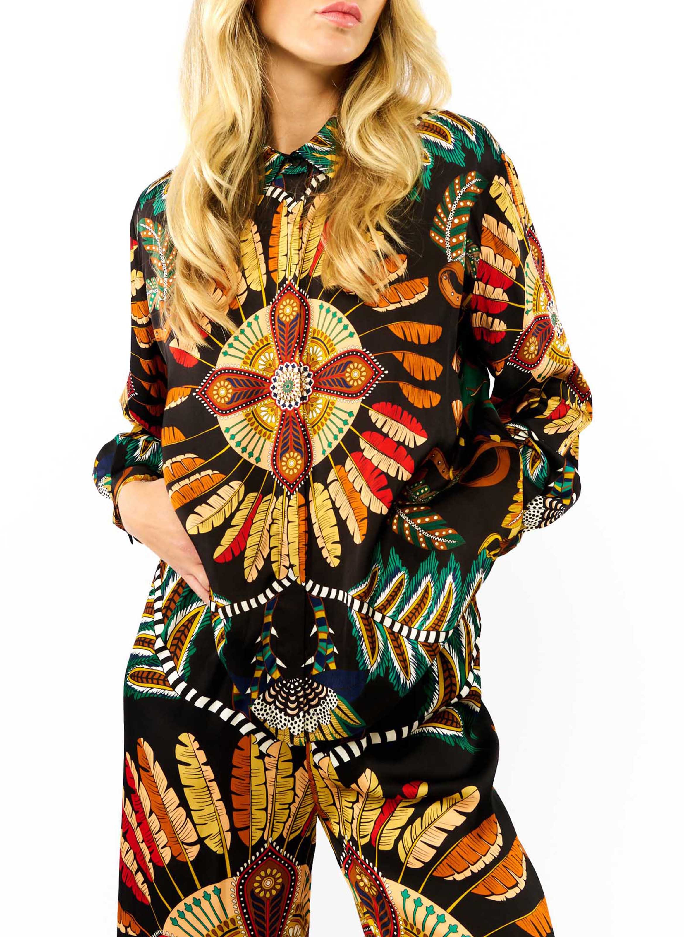 Straight printed shirt with classic collar WILD Black