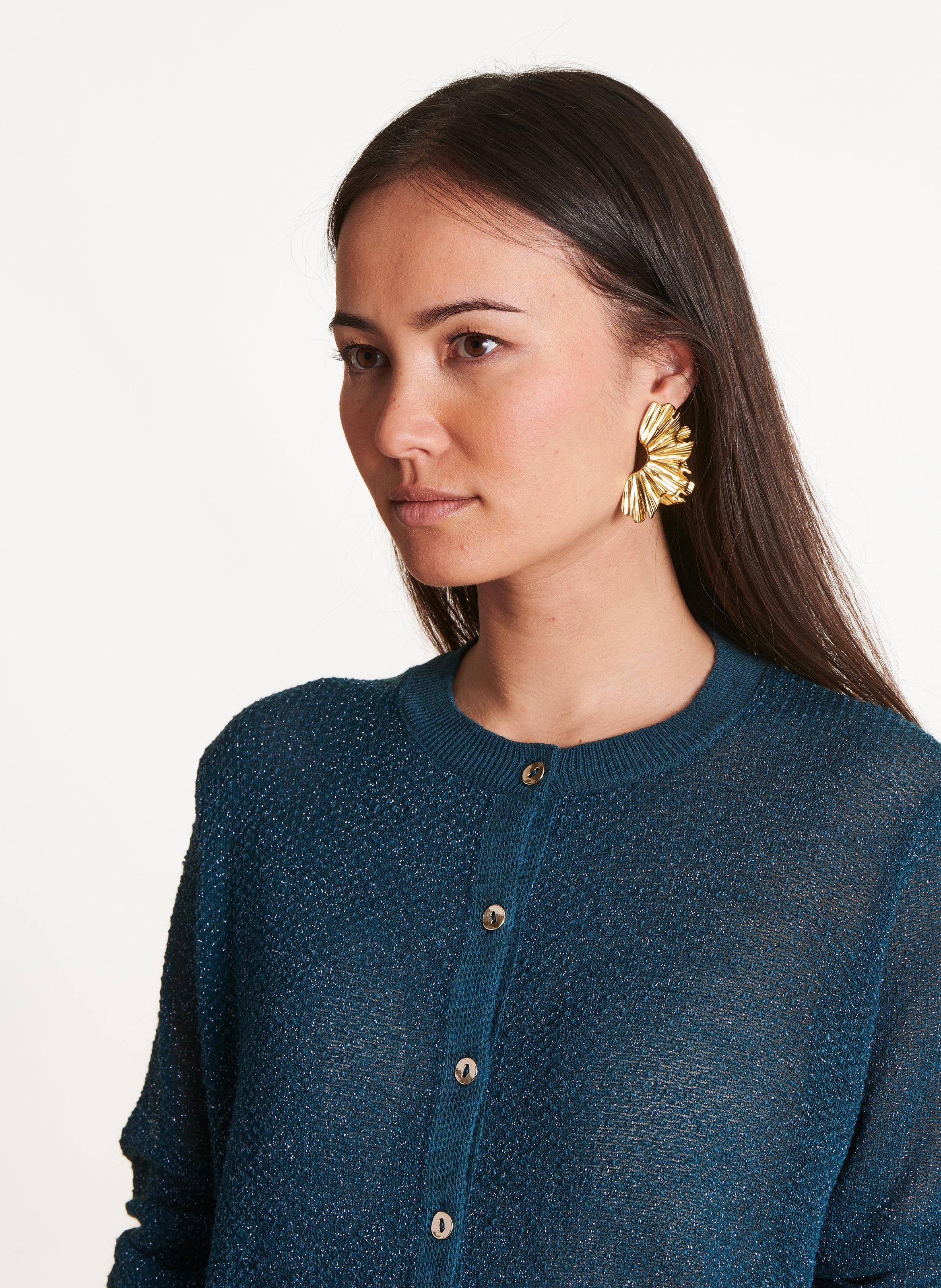 Short iridescent knit vest LA FEE MARABOUTEE Blue