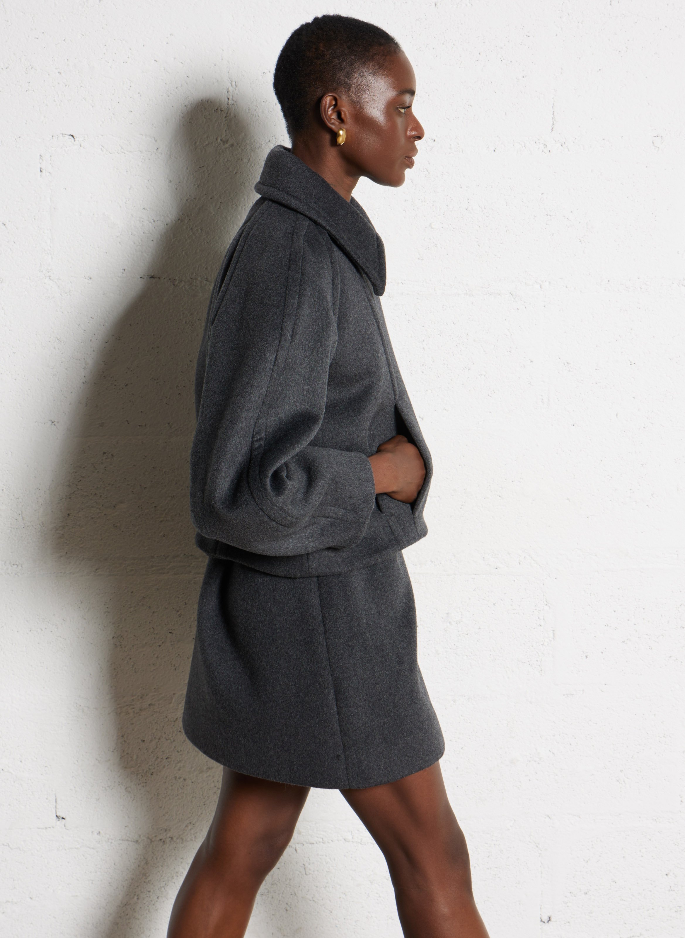 Veste droite en laine mélangée MARGAUX LONNBERG Argent