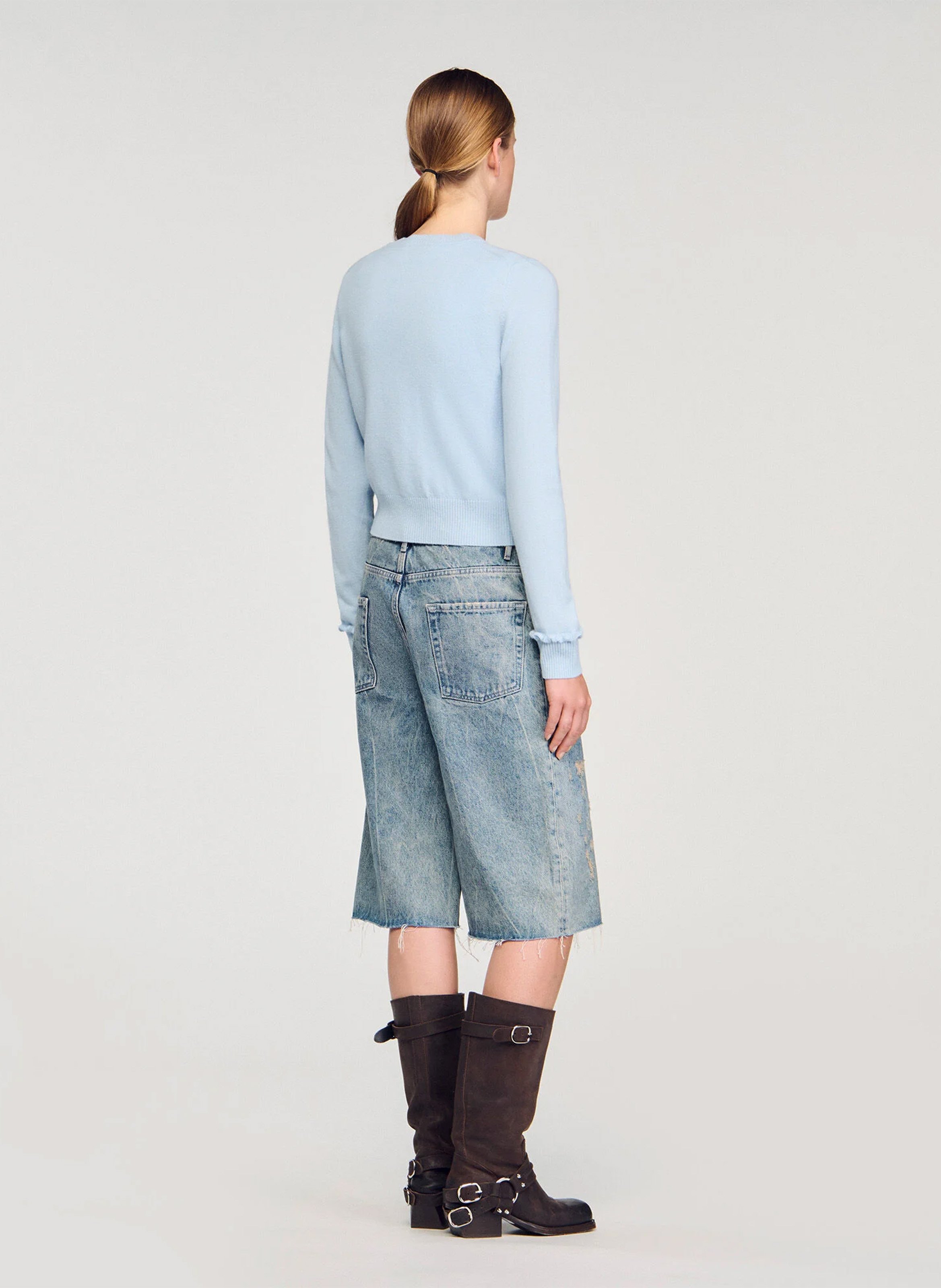 Gilet col rond en laine et en cachemire mélangés SANDRO Bleu