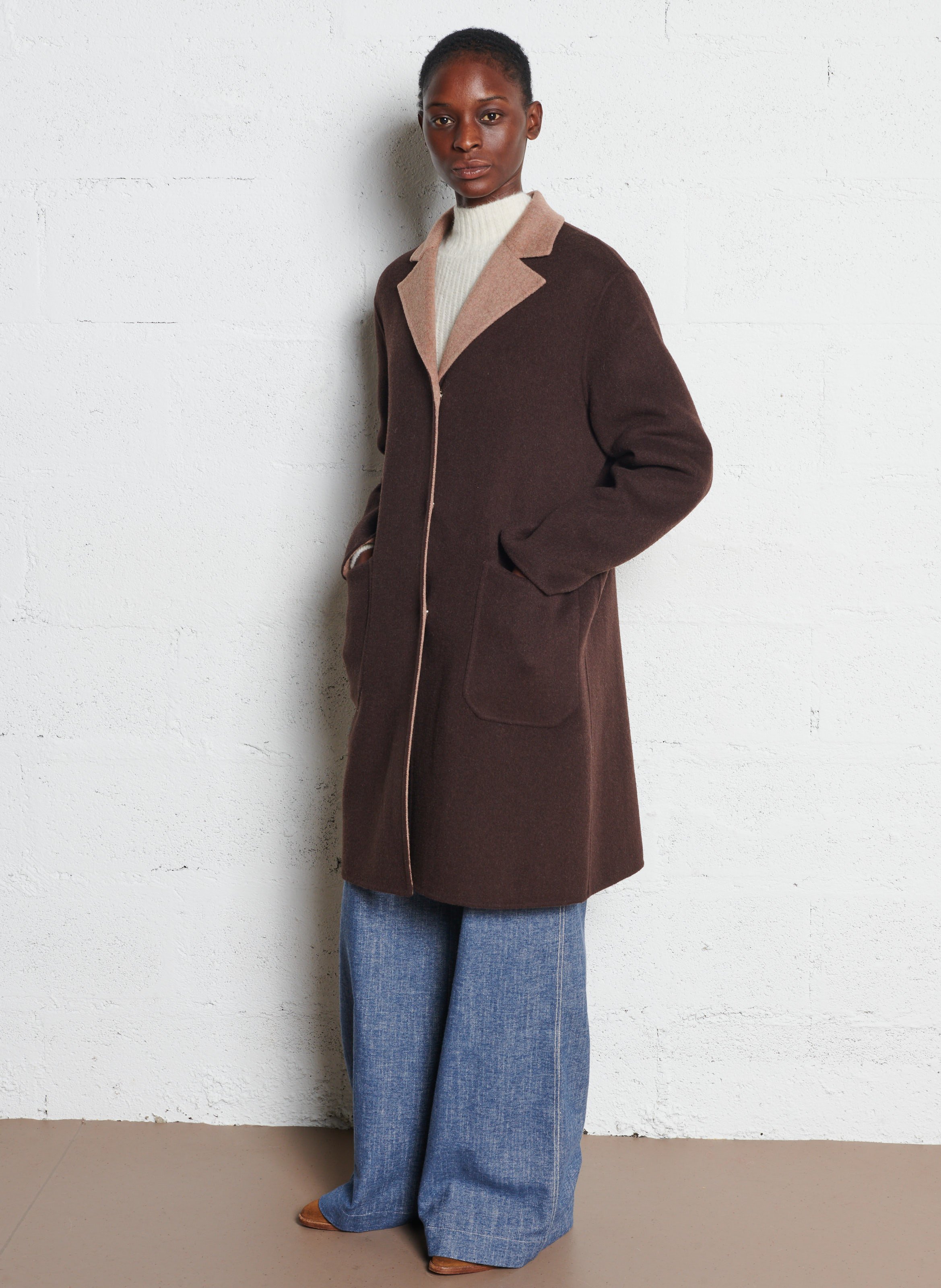 Manteau col tailleur en laine mélangée BENSIMON Beige