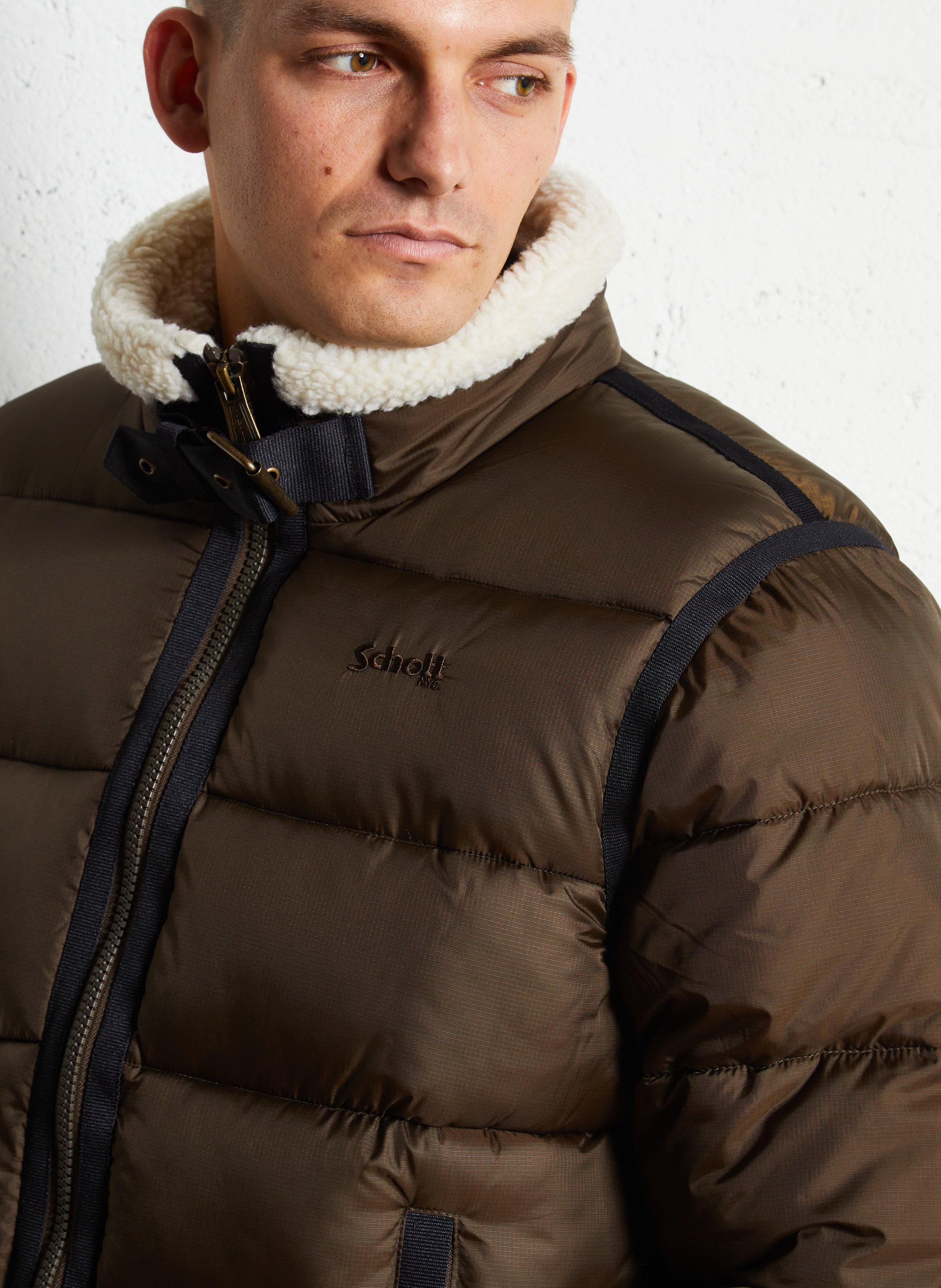 Doudoune droite col montant SCHOTT Marron