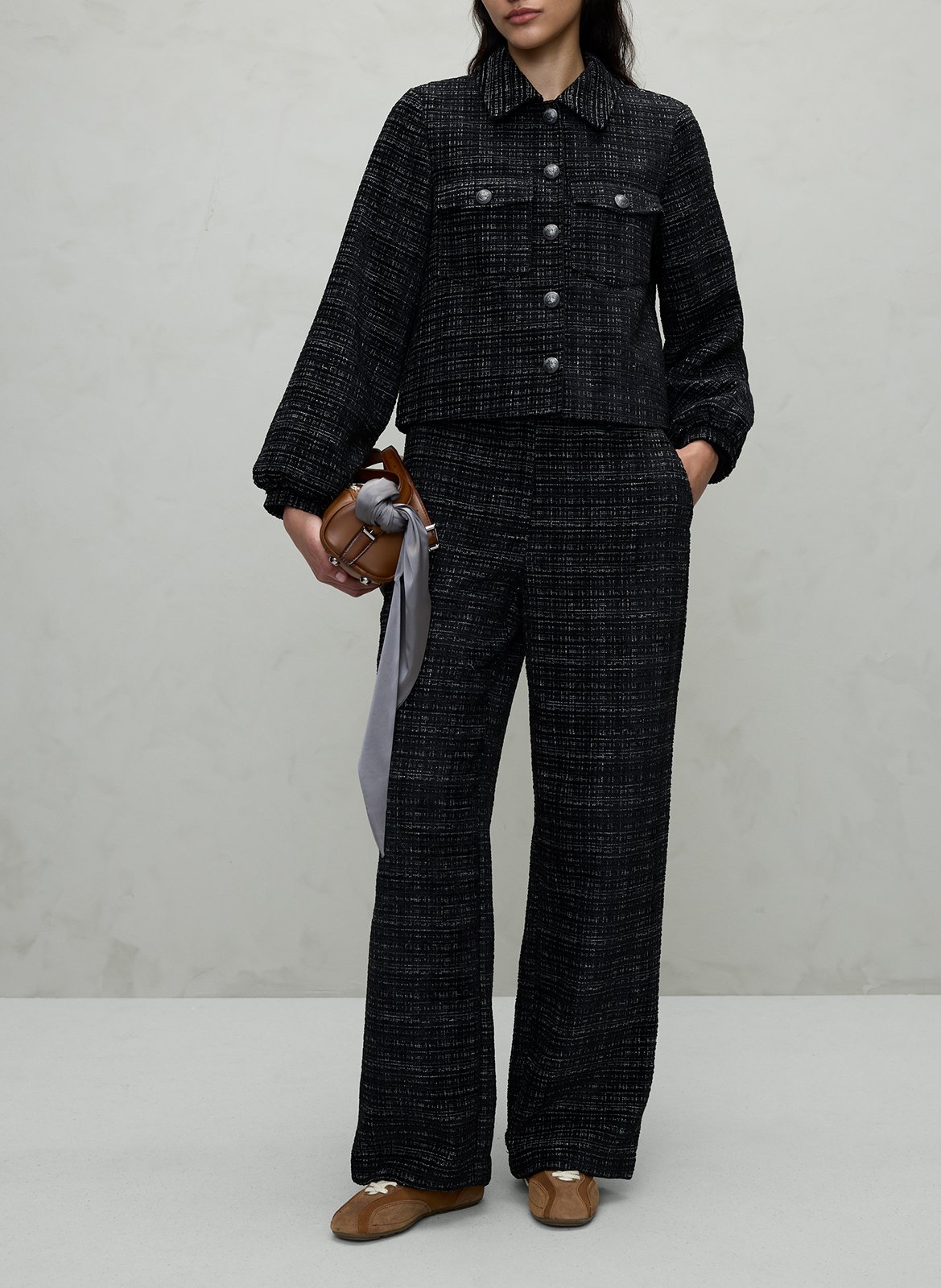 Pantalon large en tweed VILA Noir