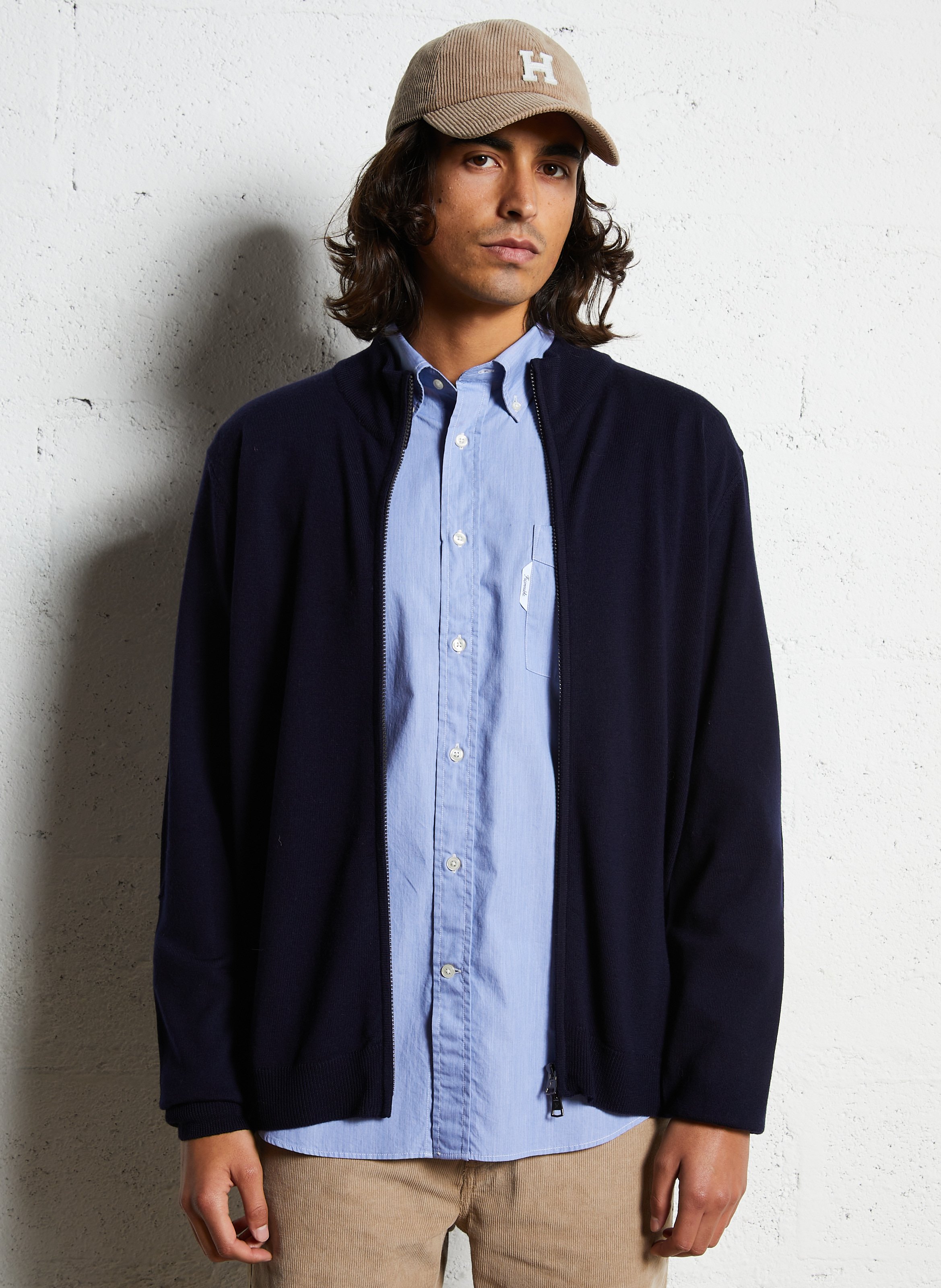 Gilet droit col montant en laine FACONNABLE Bleu