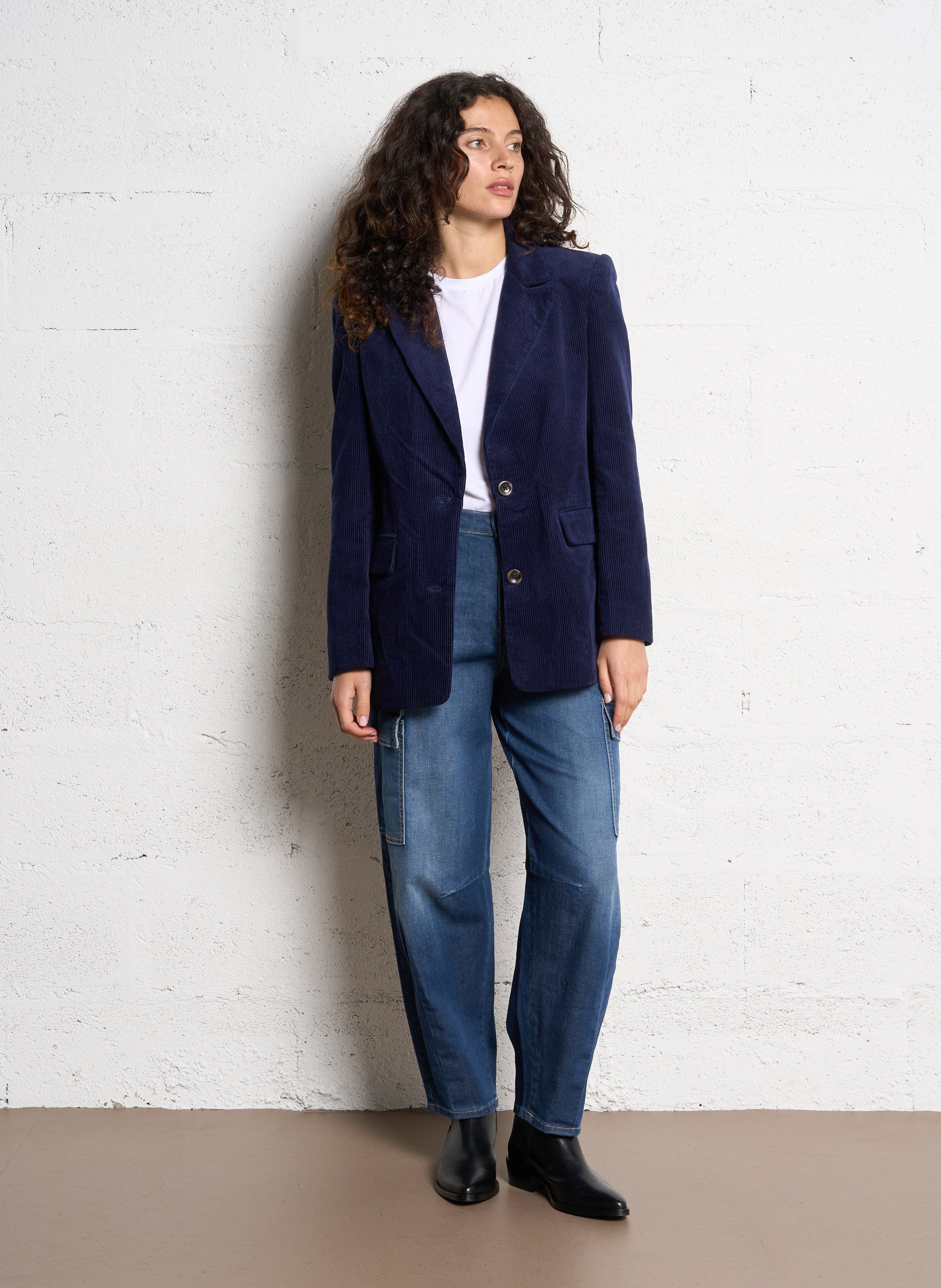 Taillierte Baumwoll-Blazerjacke THE KORNER Blau