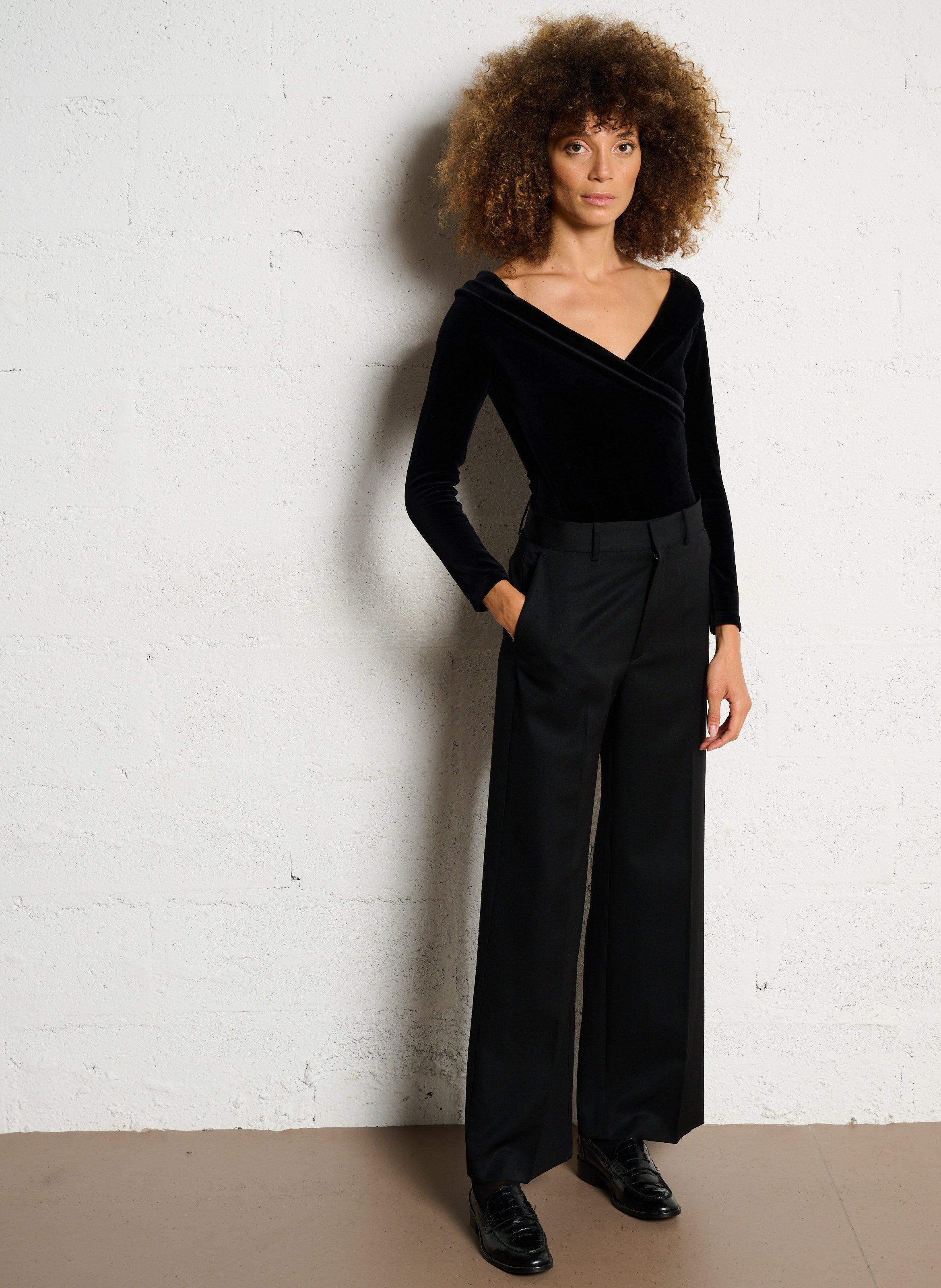 Body décolleté cache-coeur en coton mélangé FLAIR Noir