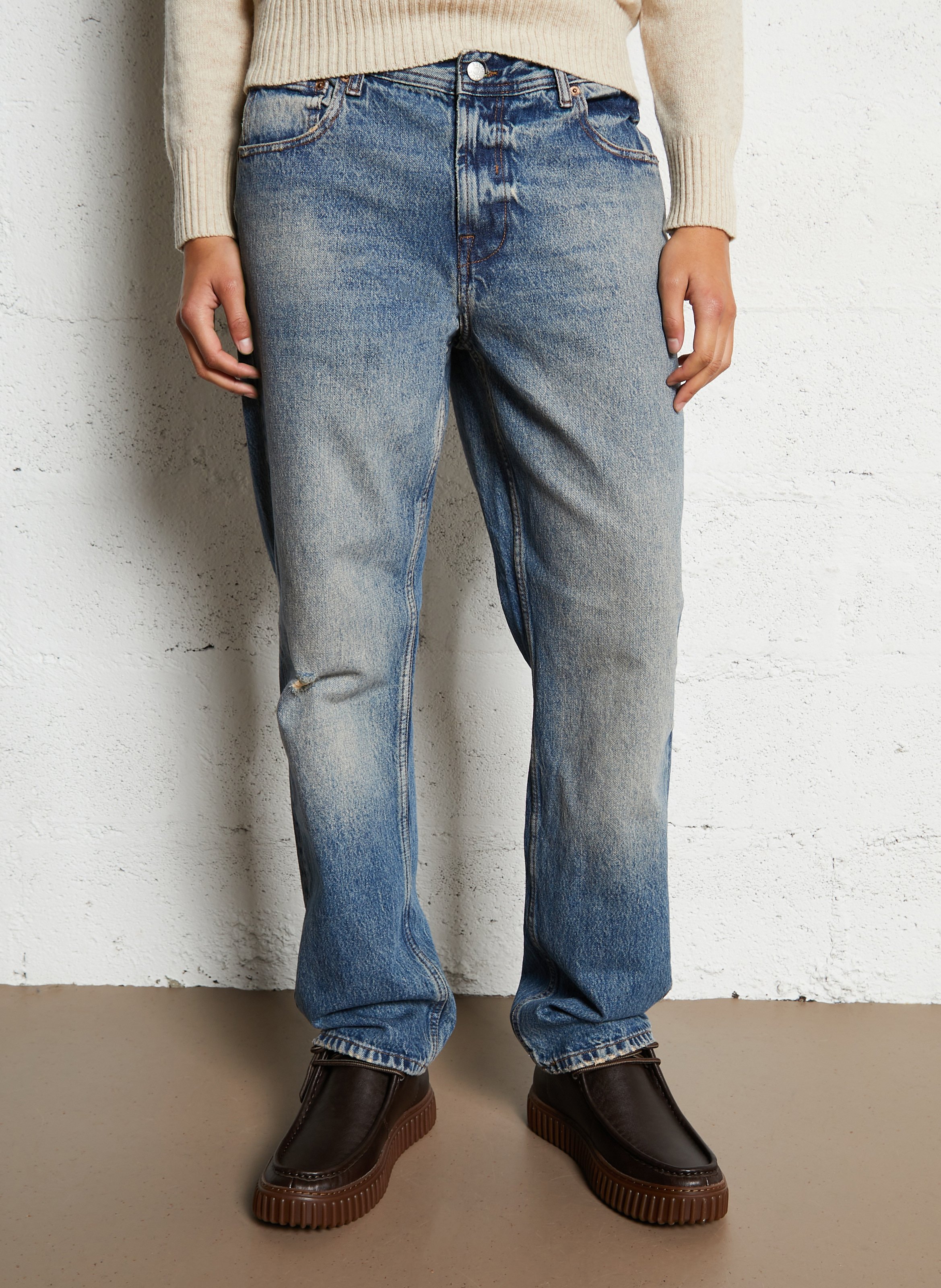 Cotton straight jeans SOLID Blue