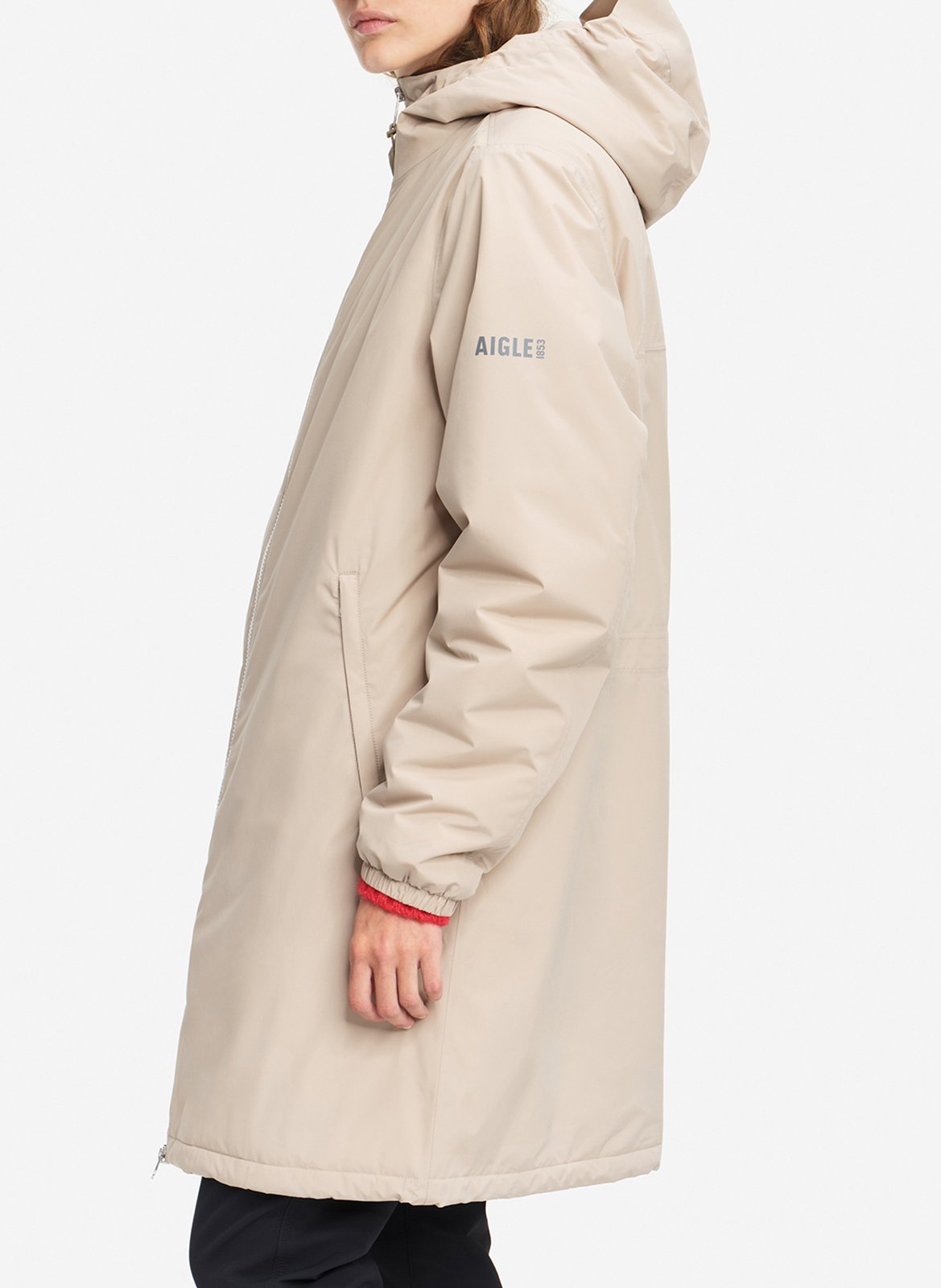 Buttoned and zipped high-neck fitted raincoat AIGLE Beige