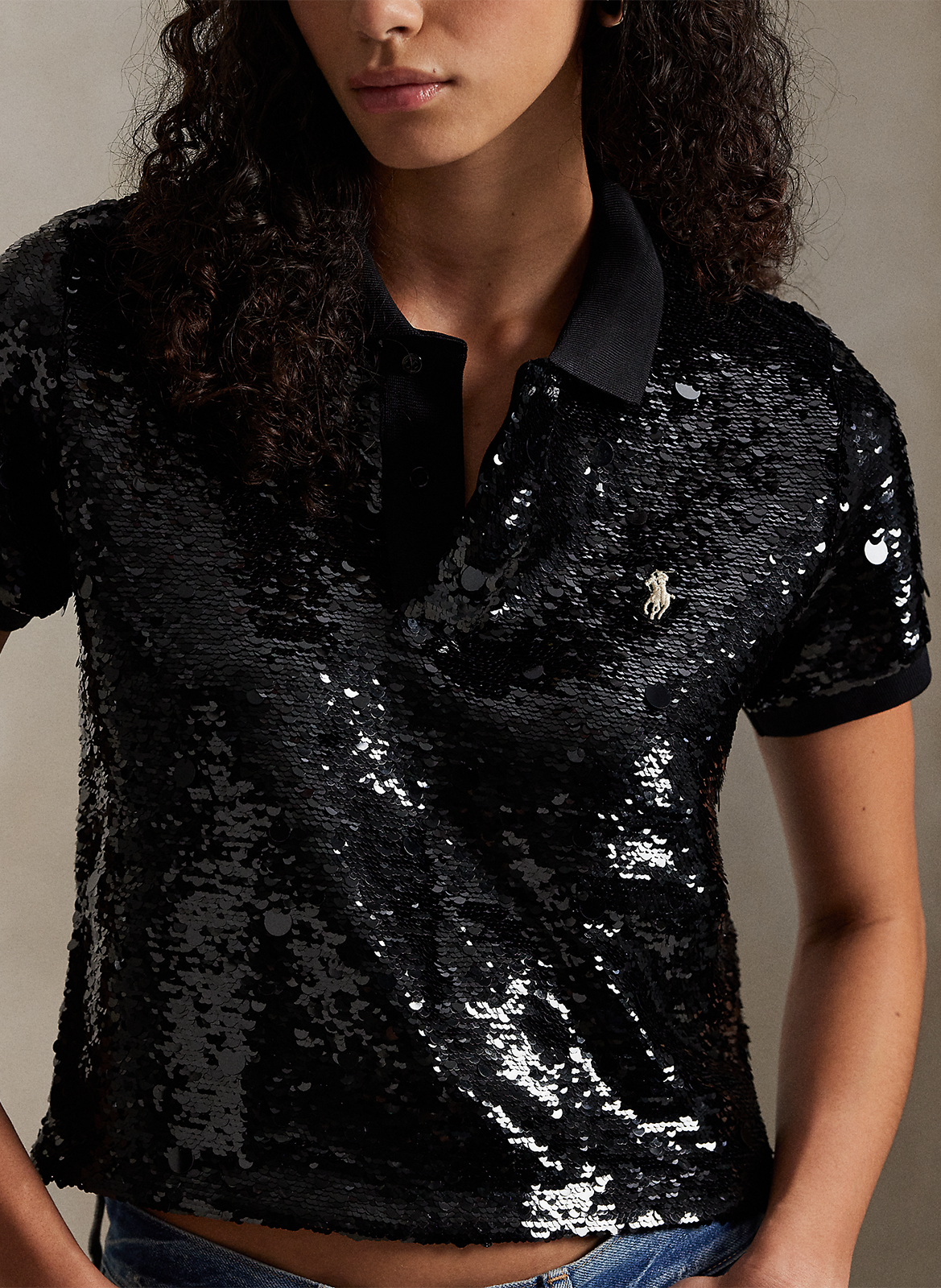 Sequin polo neck top POLO RALPH LAUREN Black
