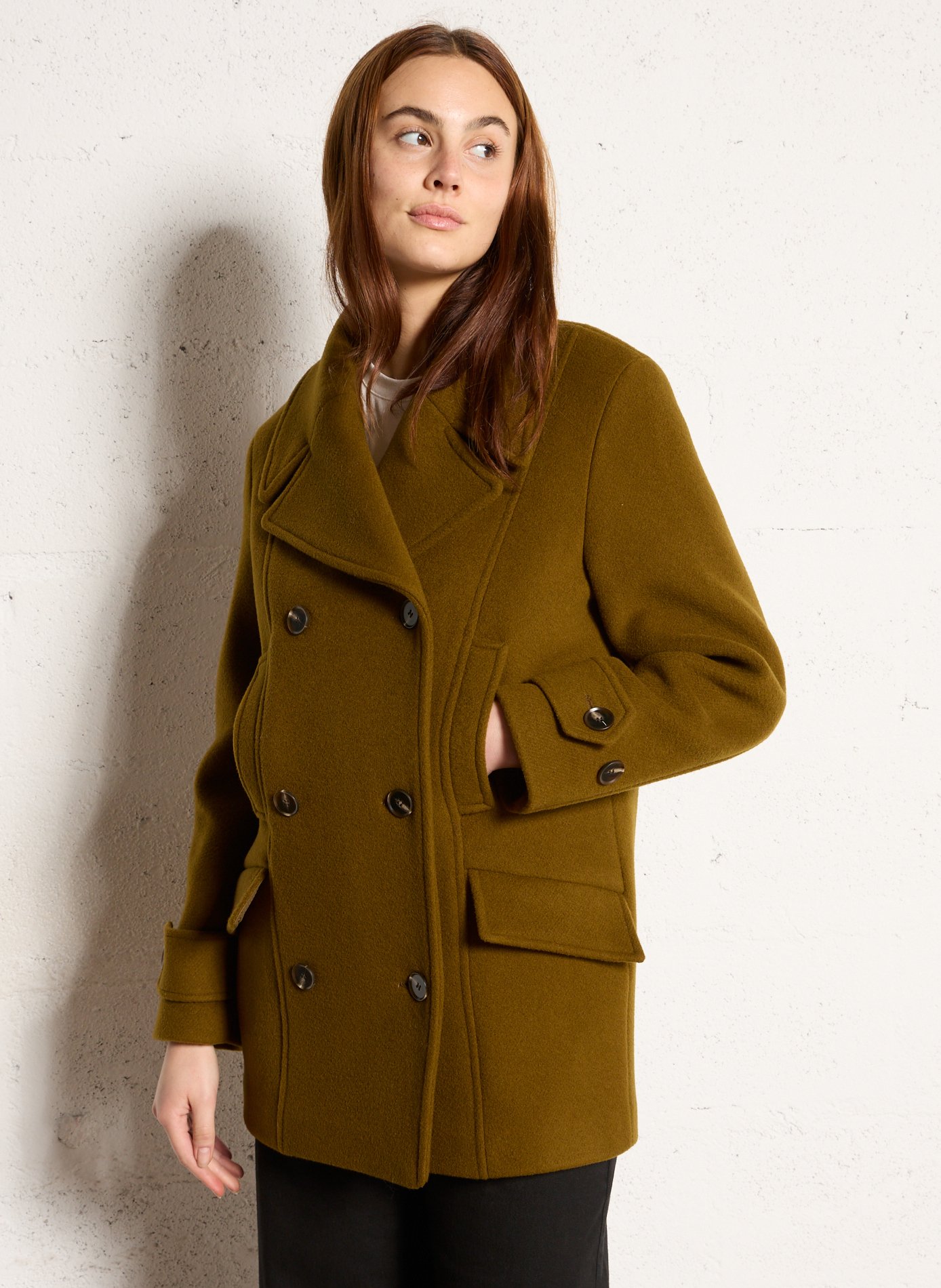 Manteau col tailleur en laine mélangée MAISON 123 Vert