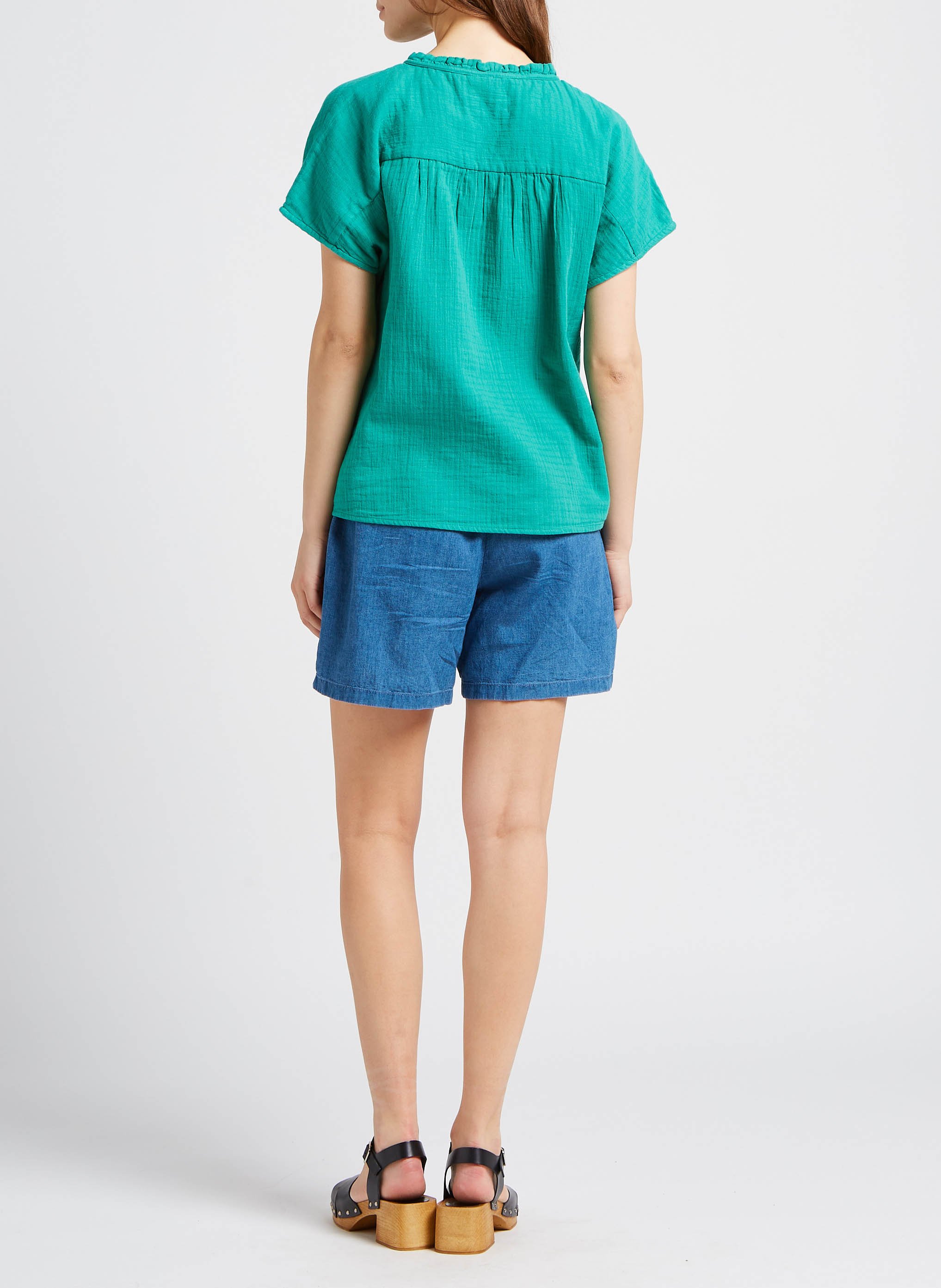 Top col rond en coton VILA Vert