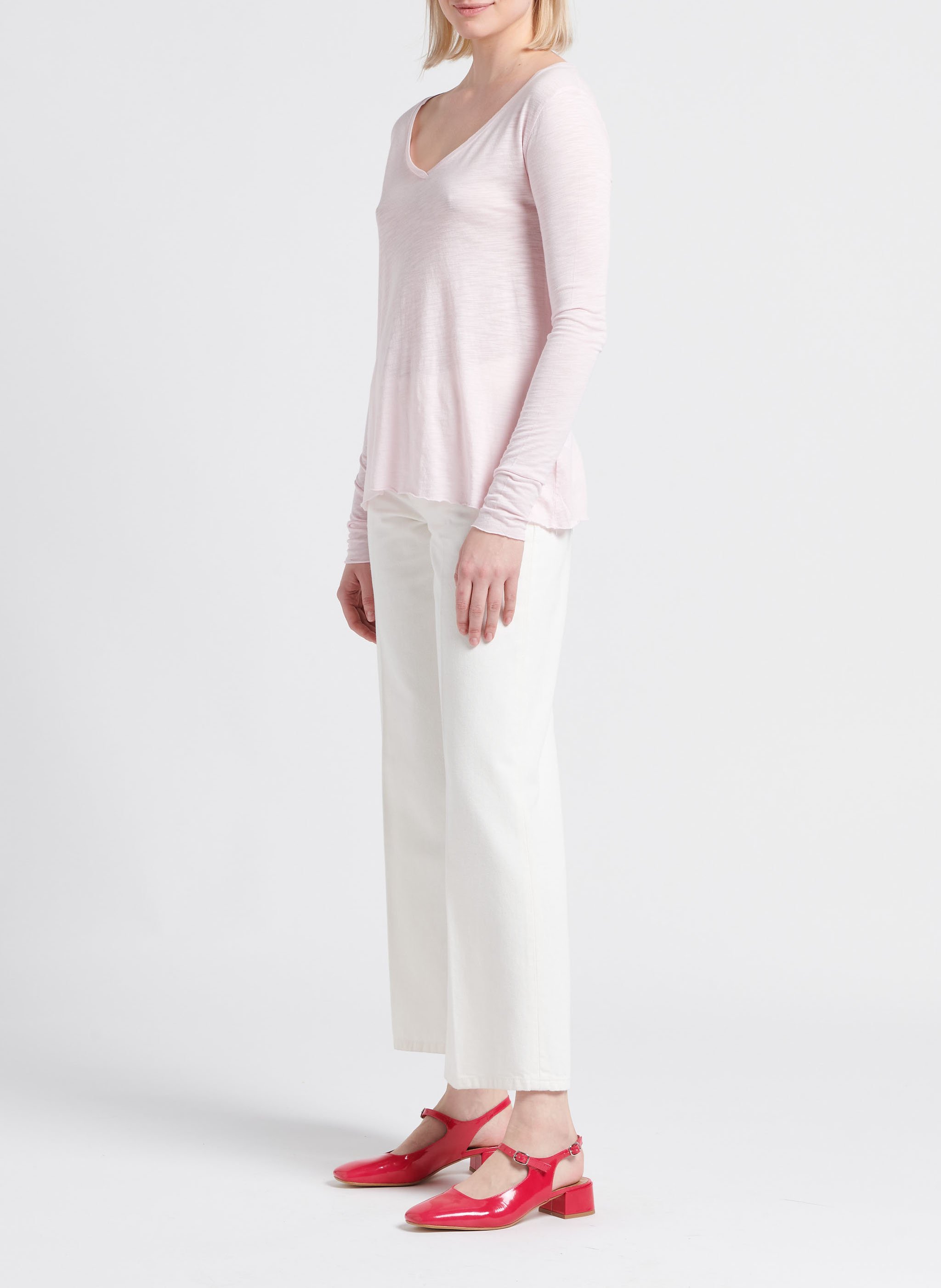 Tee-shirt à col V en coton mélangé AMERICAN VINTAGE Rose