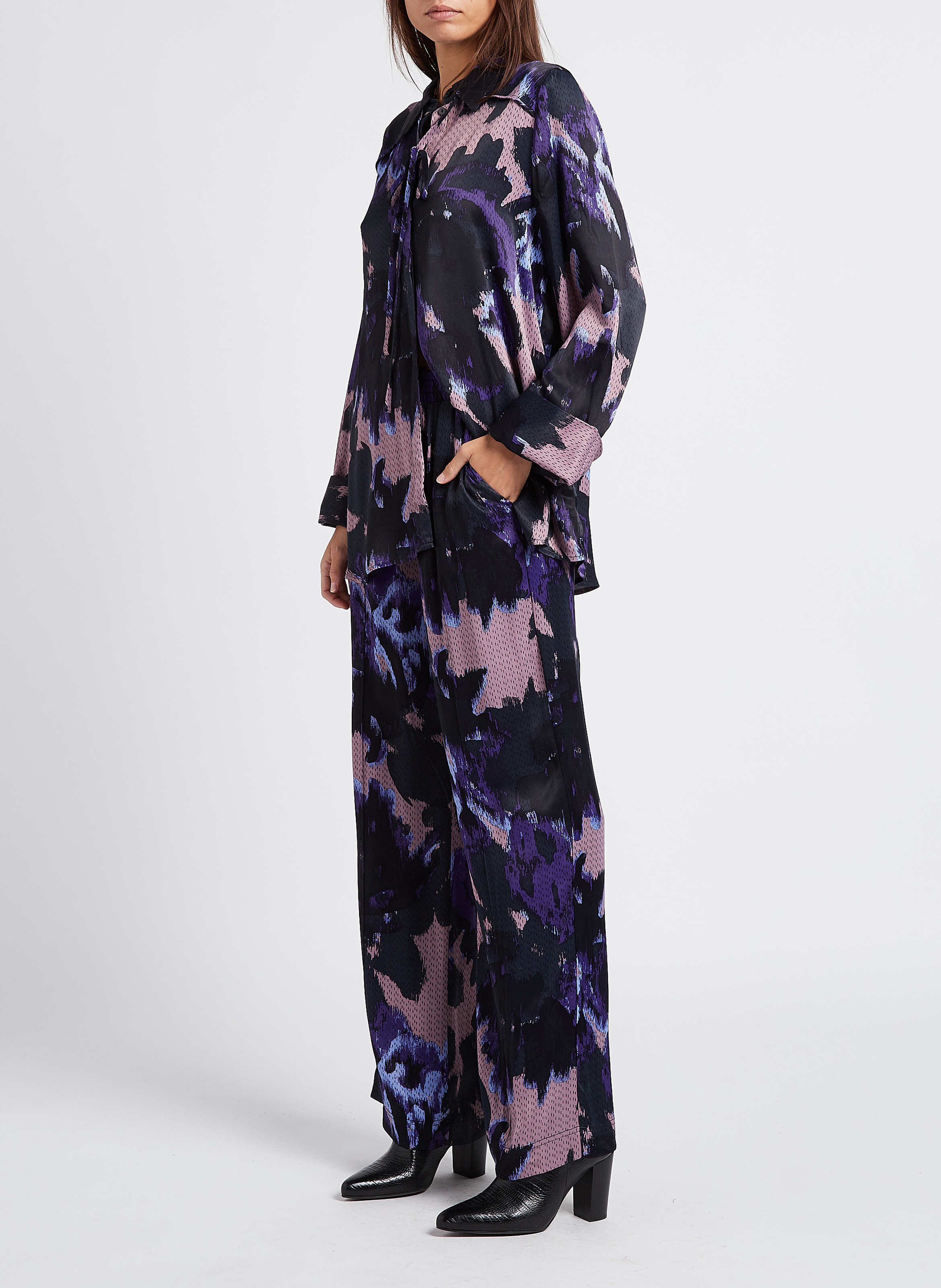 Printed high-waisted wide-leg trousers VILA Blue