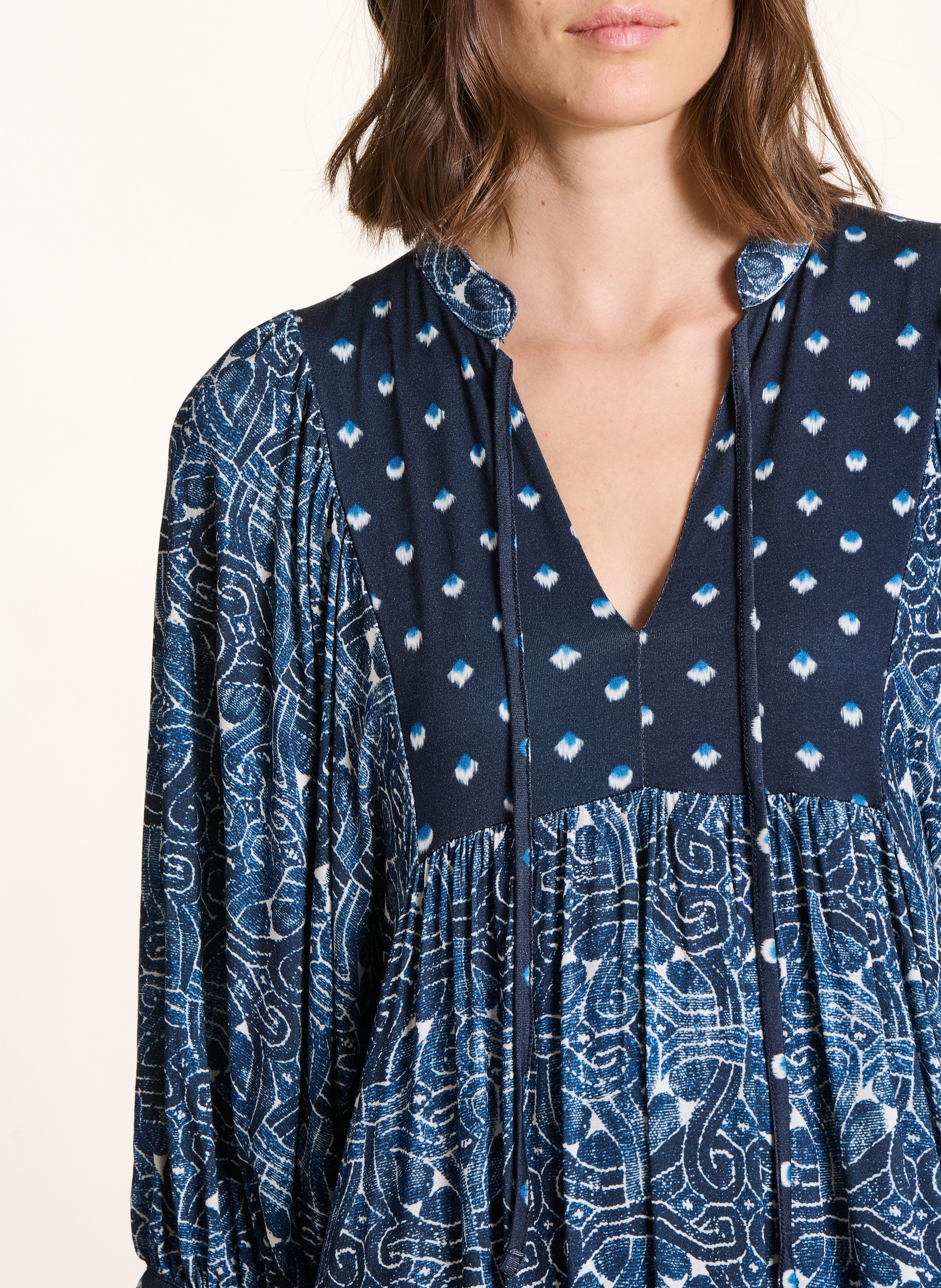 Robe longue col rond imprimée LA FEE MARABOUTEE Bleu