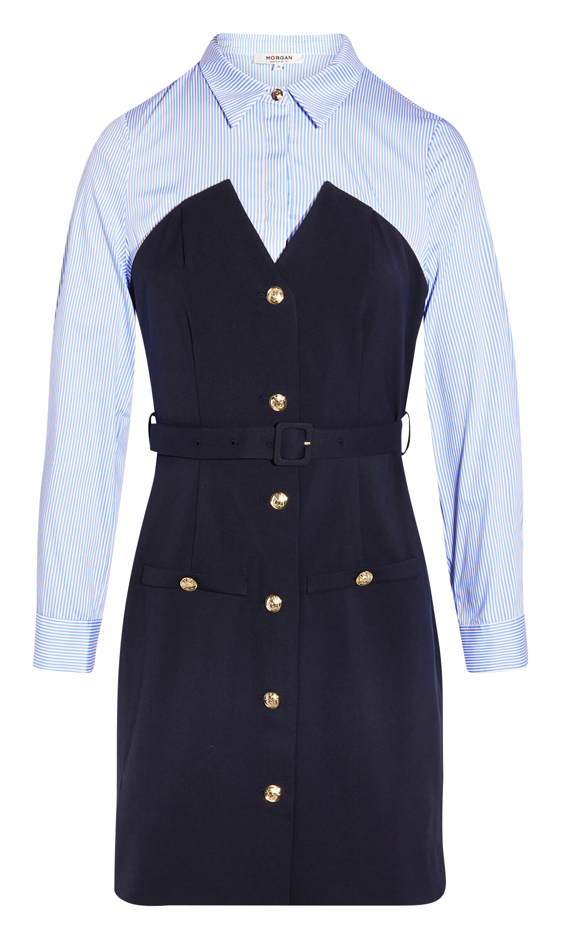 Robe courte chemise ceinturée  MORGAN Bleu