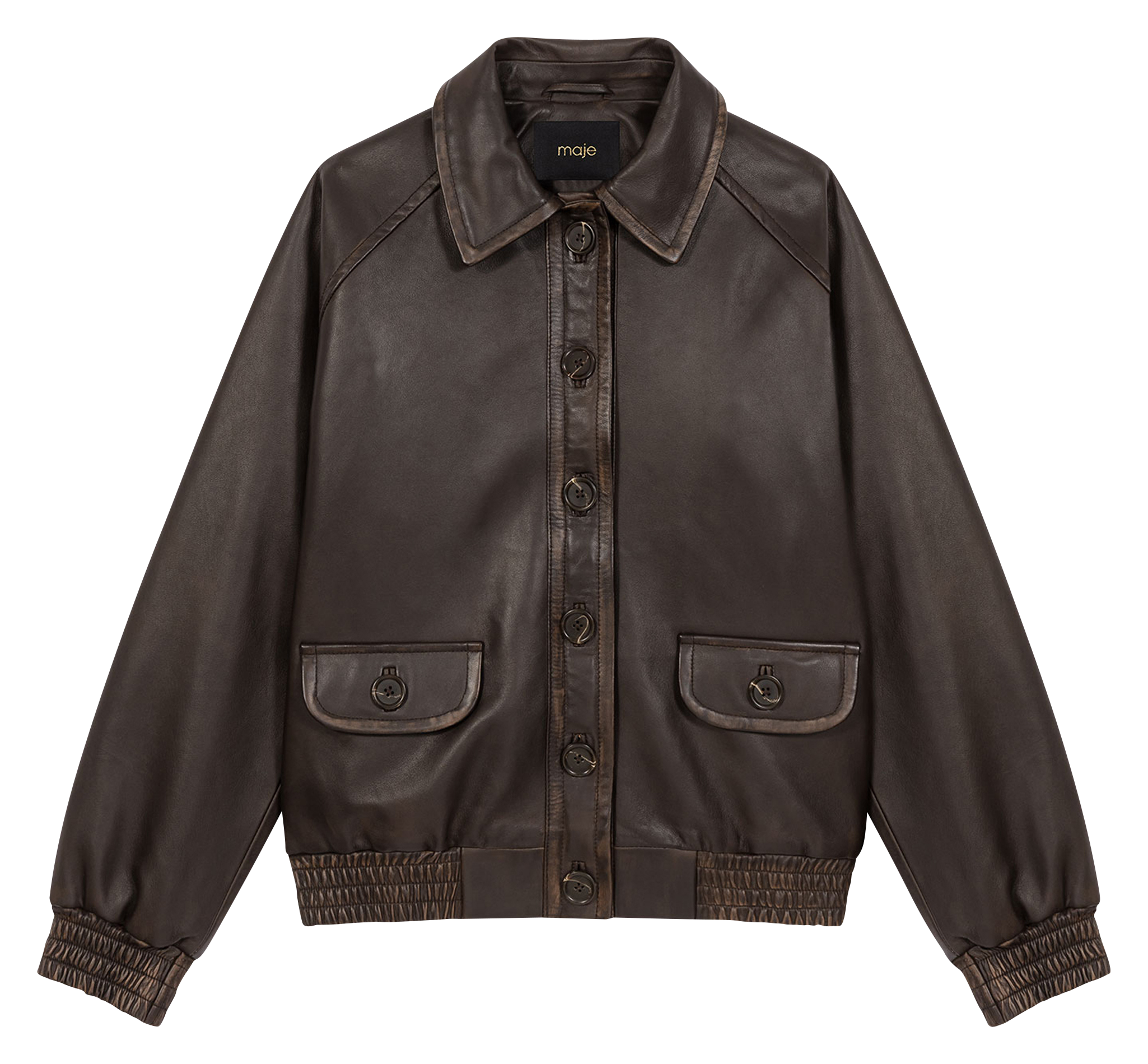 Straight buttoned leather jacket MAJE Brown