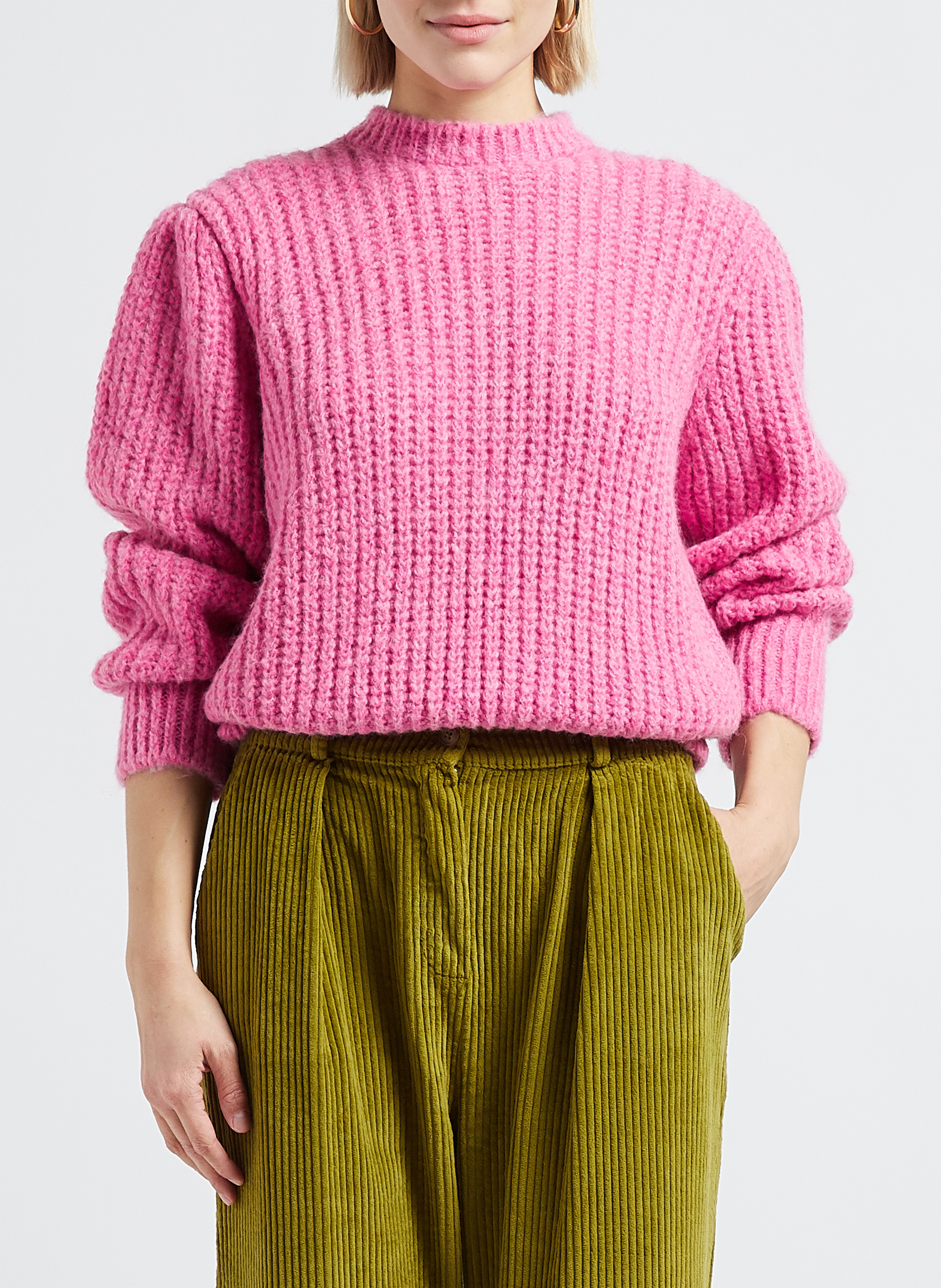 Gebreide trui met ronde hals | materiaalblend THE NEW SOCIETY Roze