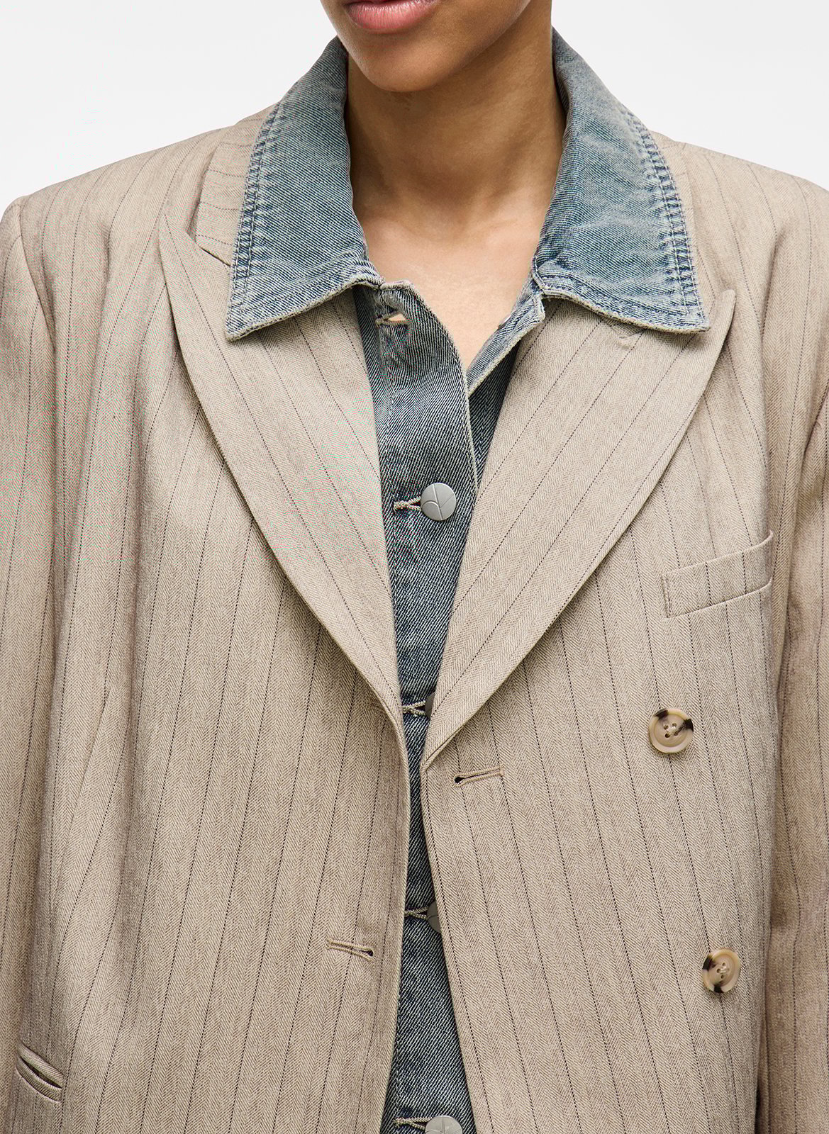 Striped straight blazer ROUGE EDIT Beige