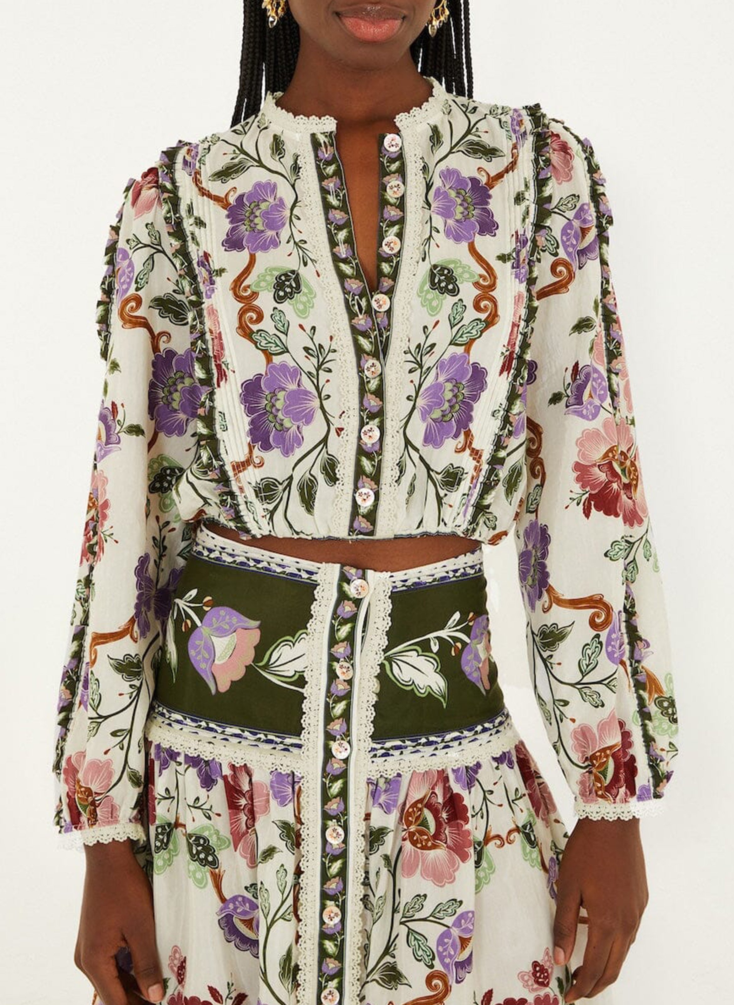 Top droit col rond en coton mélangé imprimé FARM RIO Multicolore