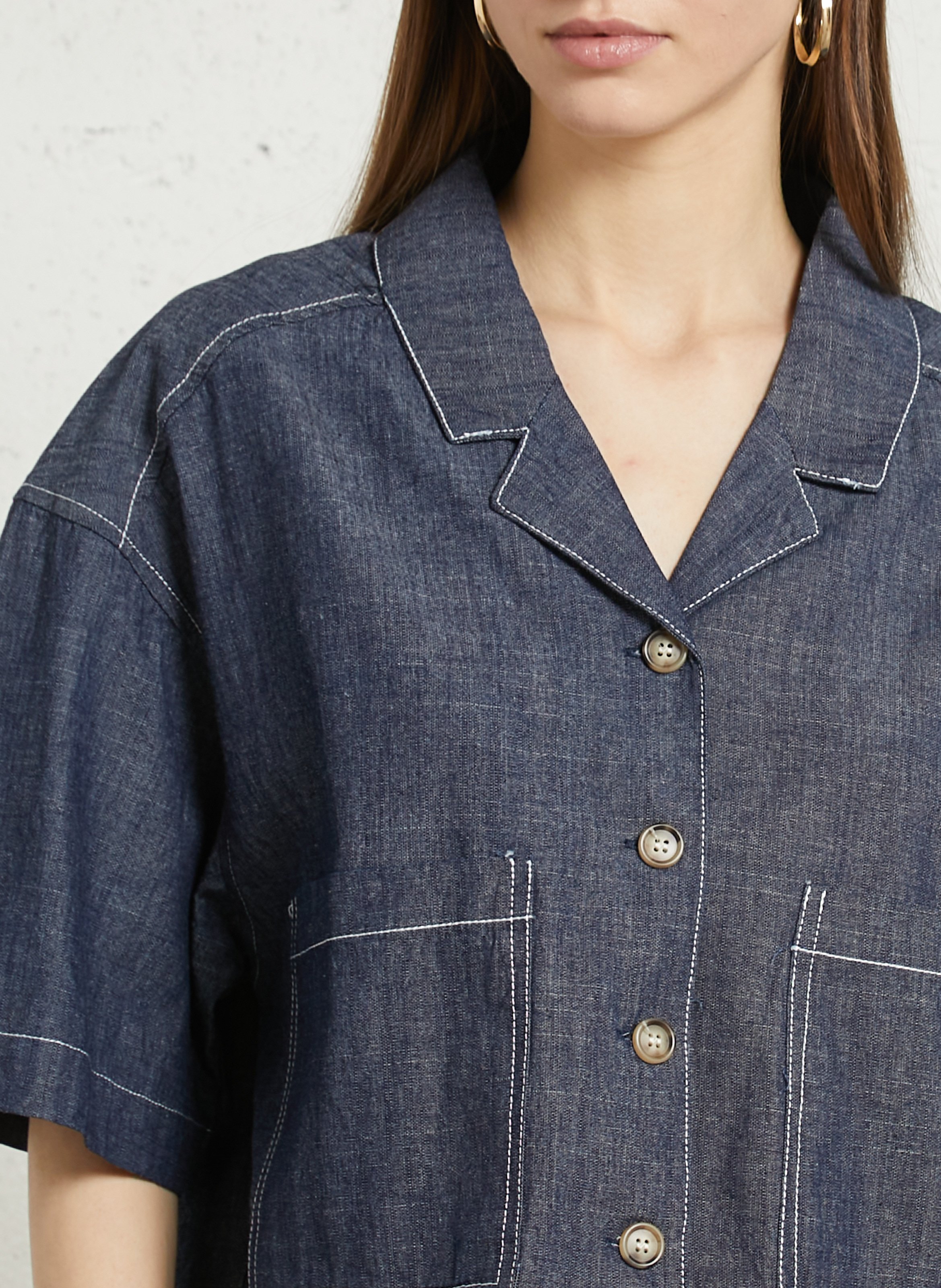 Chemise oversize col tailleur en coton THE KORNER Bleu