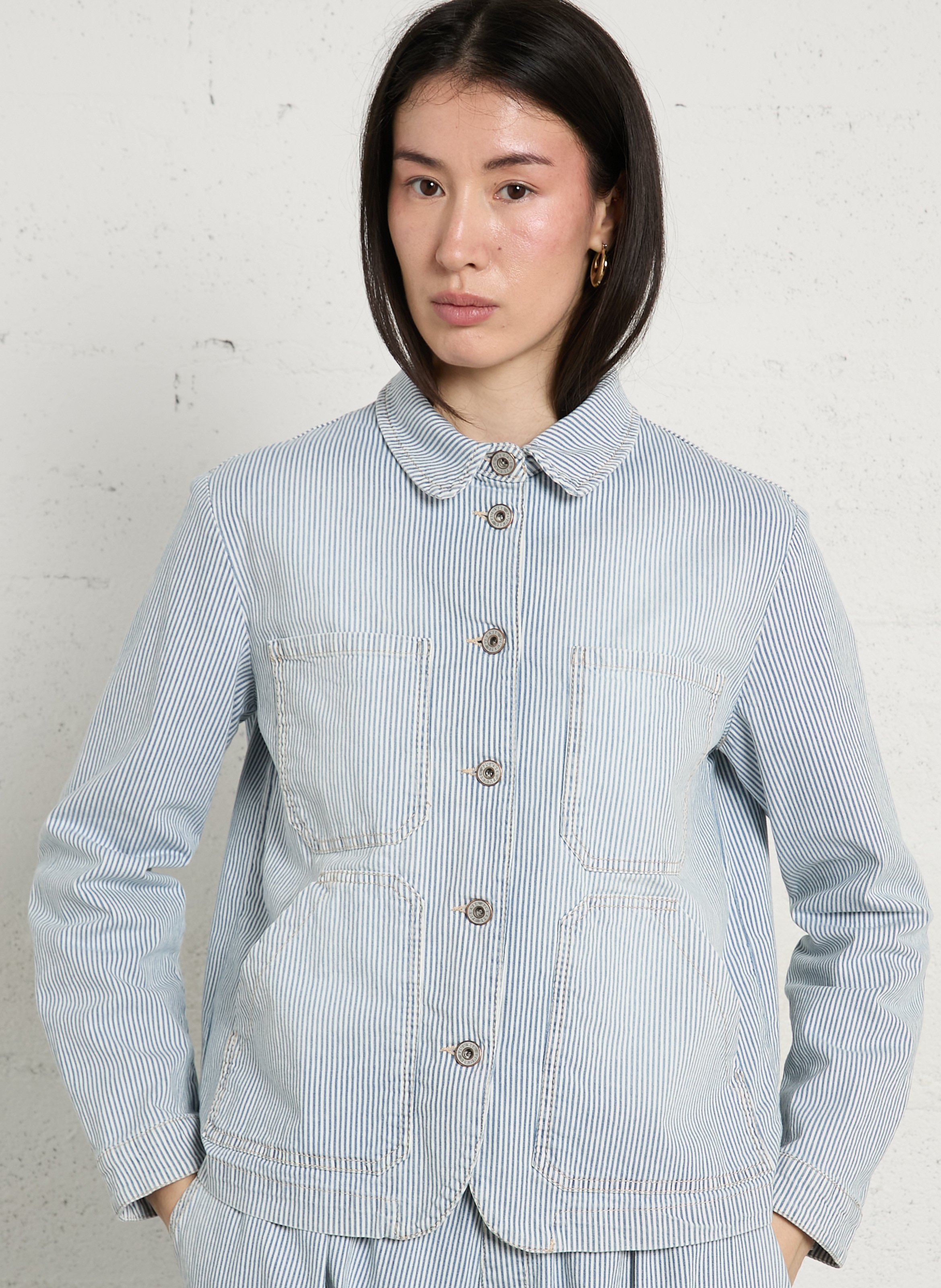 Baumwoll-Mix-Jacke mit klassischem Kragen PLEASE Blau