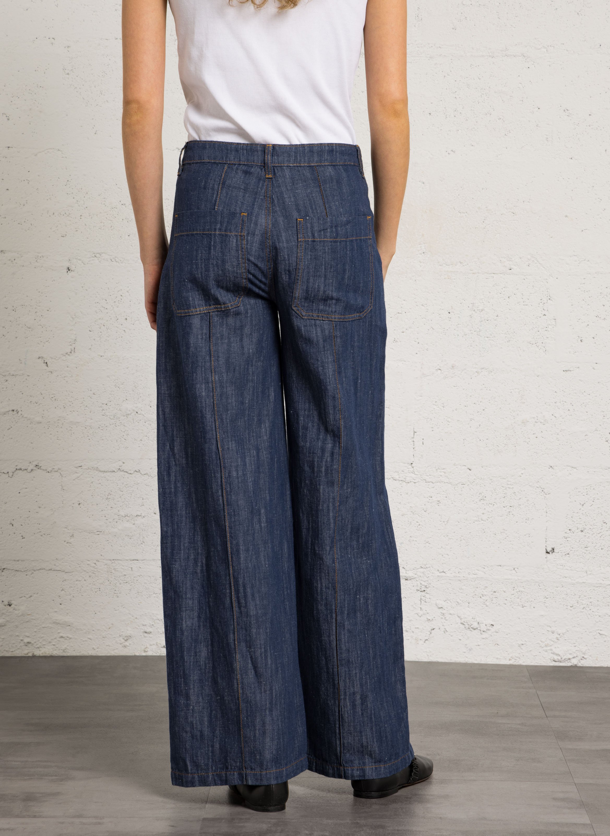 Jean large en lin et coton  THE TINY BIG SISTER Bleu