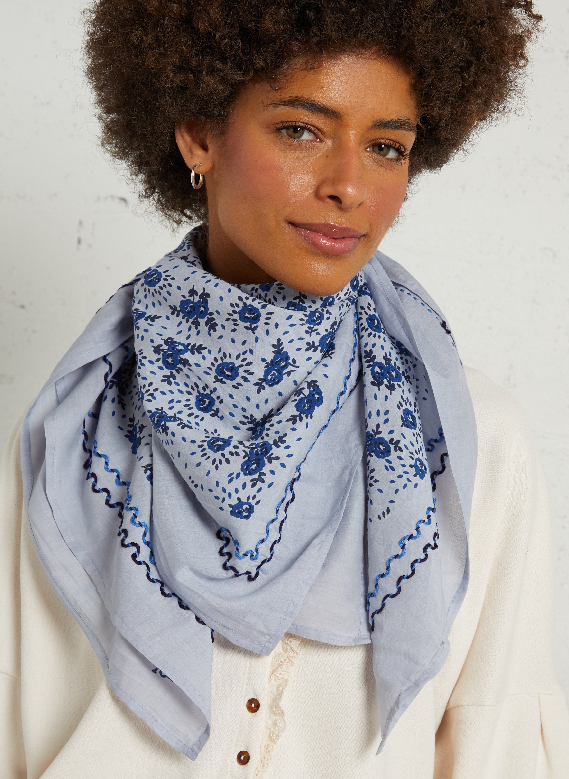 Cotton-blend floaty scarf EMILE ET IDA Blue