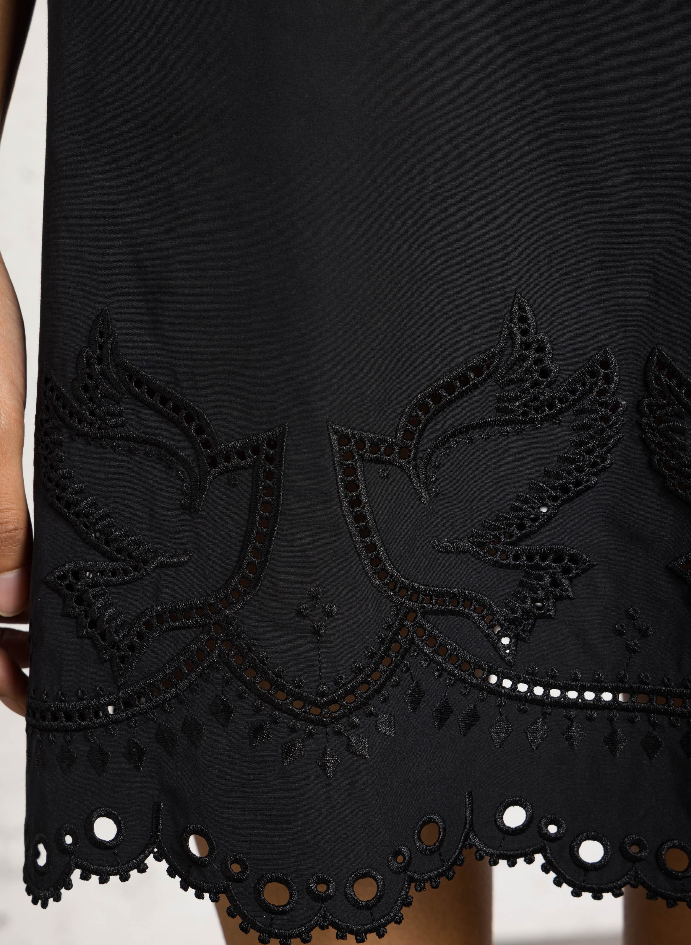 Robe courte col carré brodée BERENICE Noir