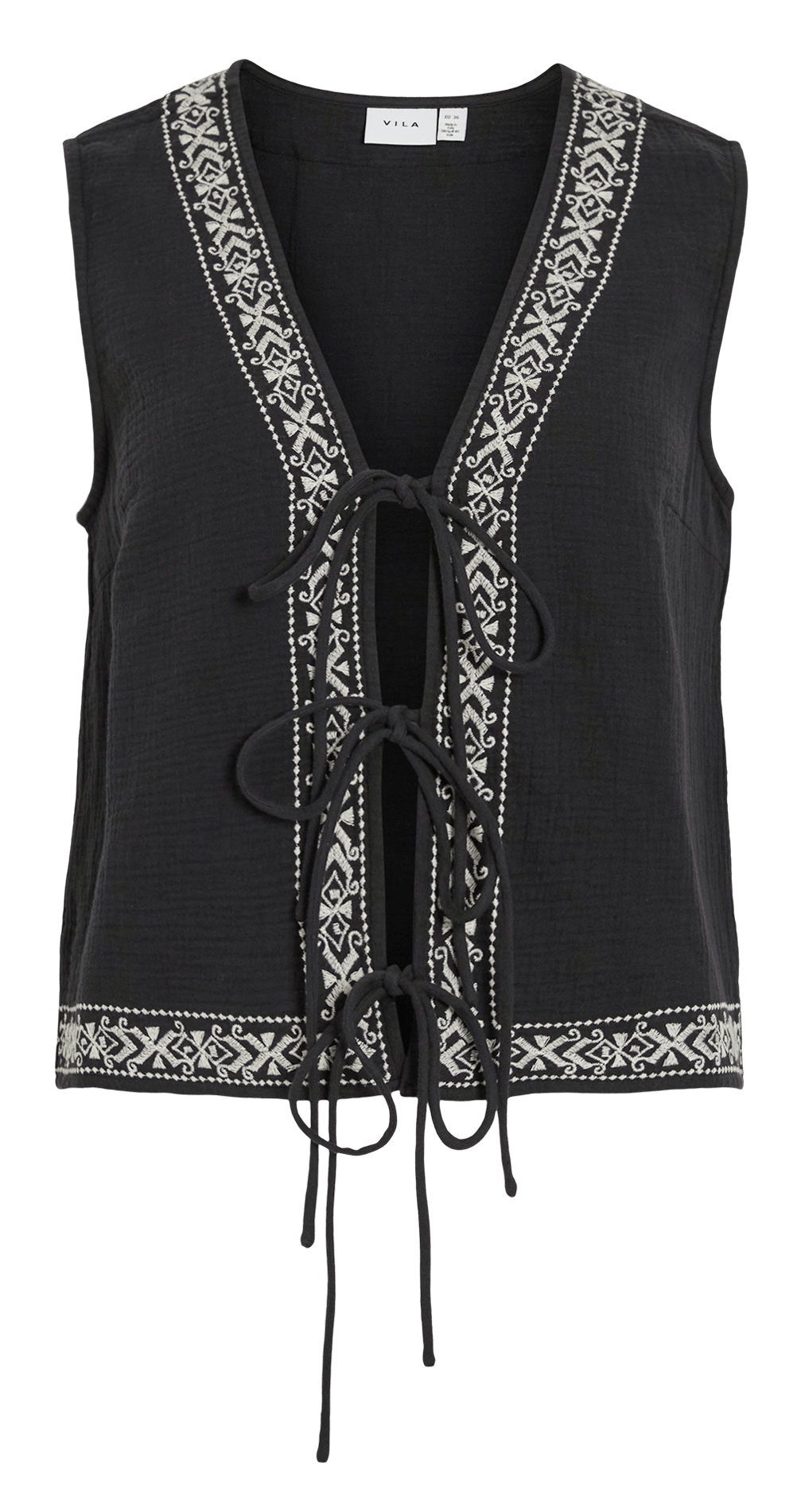Gerade geschnittene Weste mit V-Ausschnitt aus Bio-Baumwolle, bestickt. VILA Schwarz