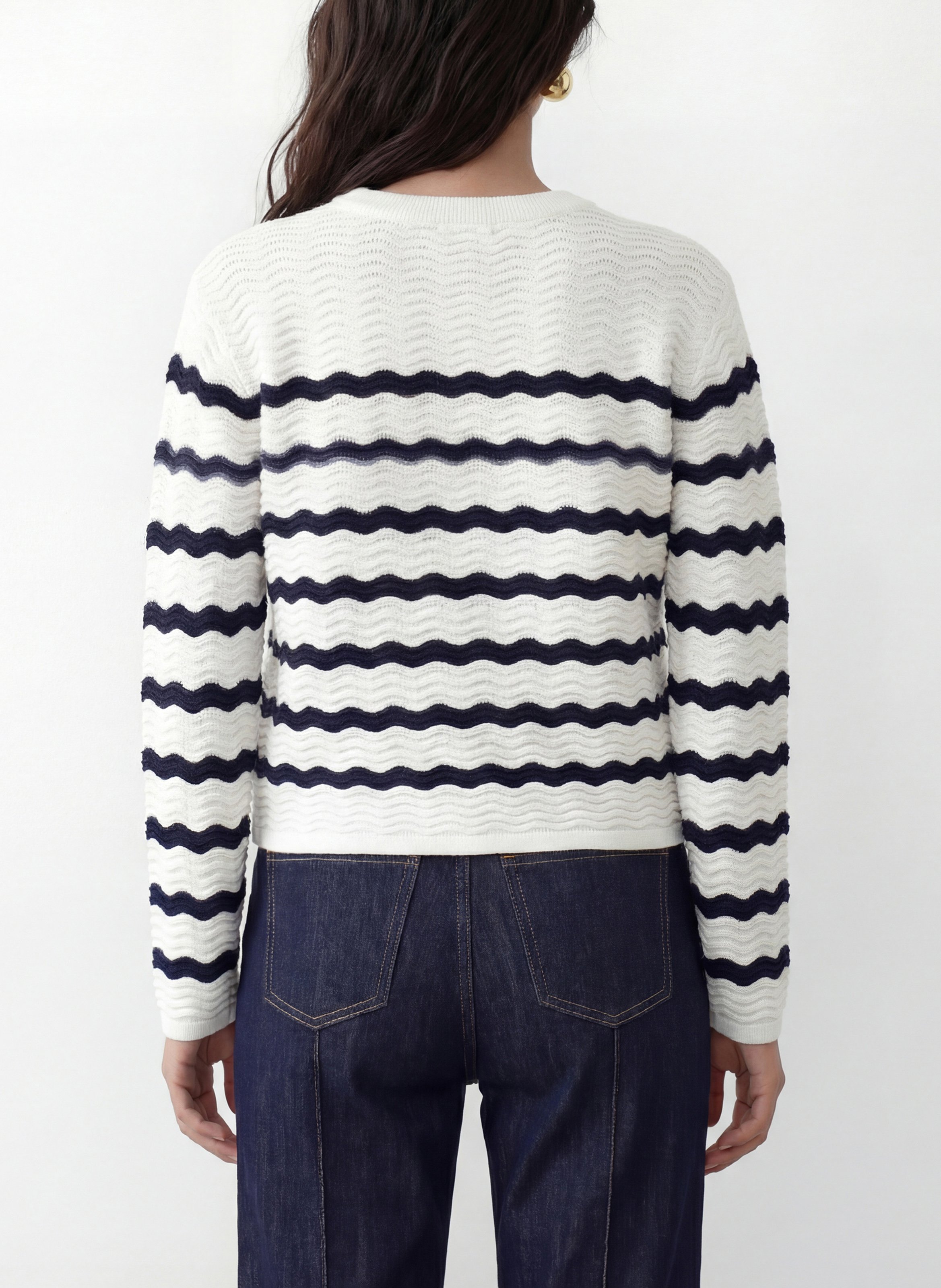 Figurbetonter Rundhalspullover mit Streifen KOOKAI Weiss