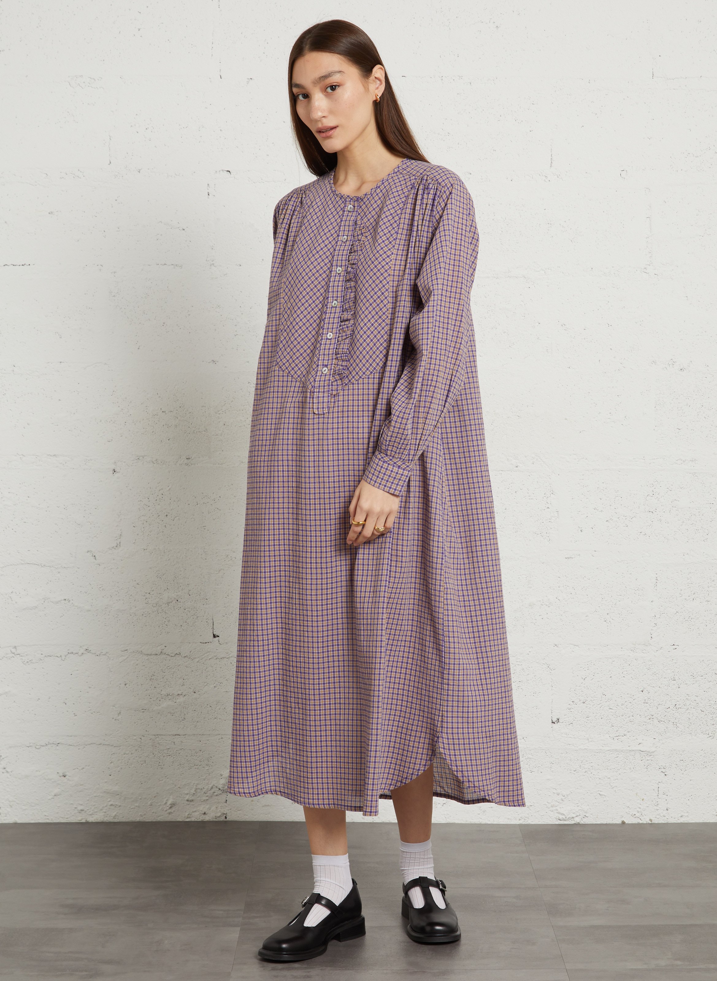 Langes Kleid mit Rundhalsausschnitt aus bedruckter Baumwollmischung HOD PARIS Violett