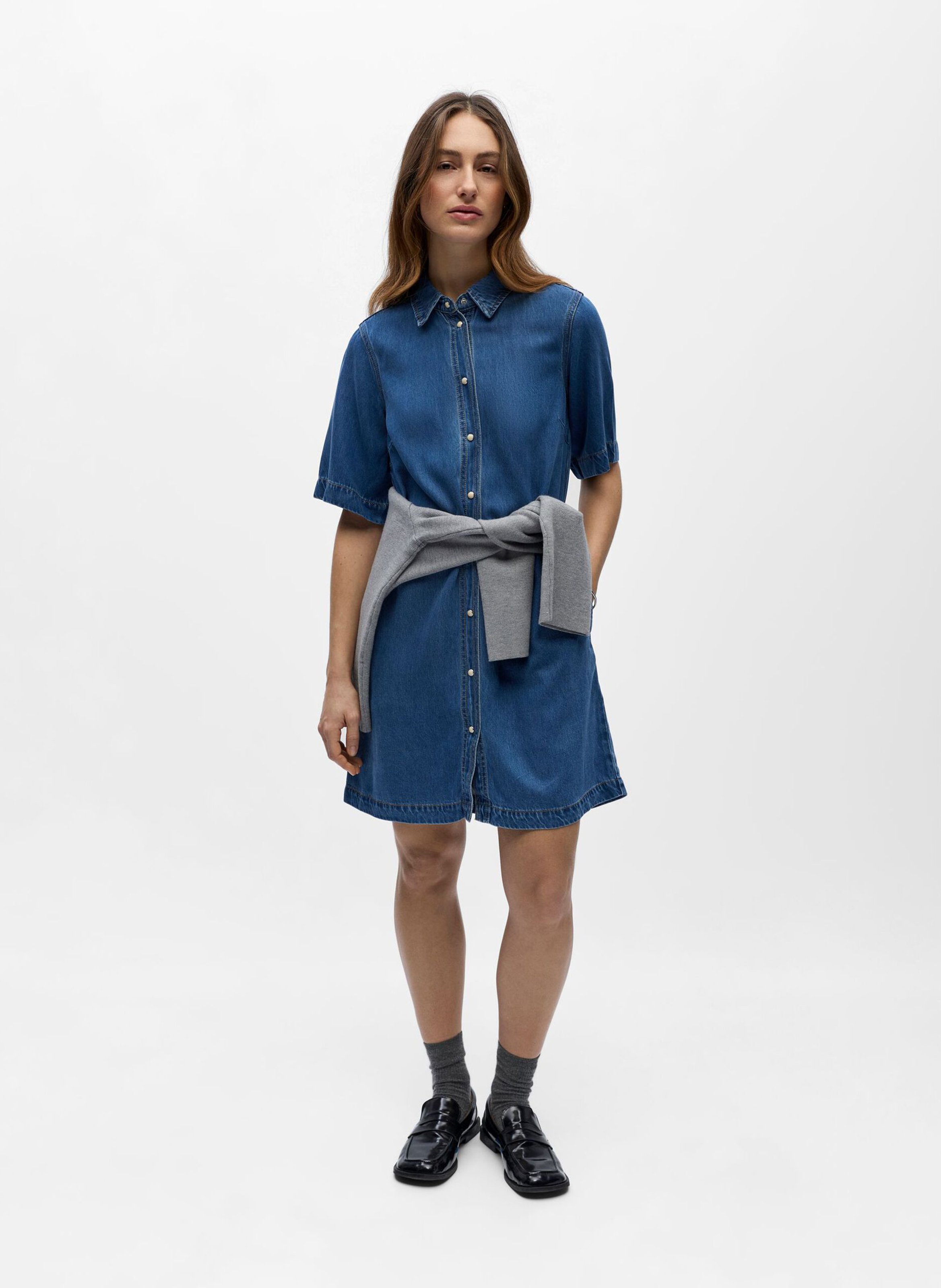 Short dress with shirt collar OBJECT Blue