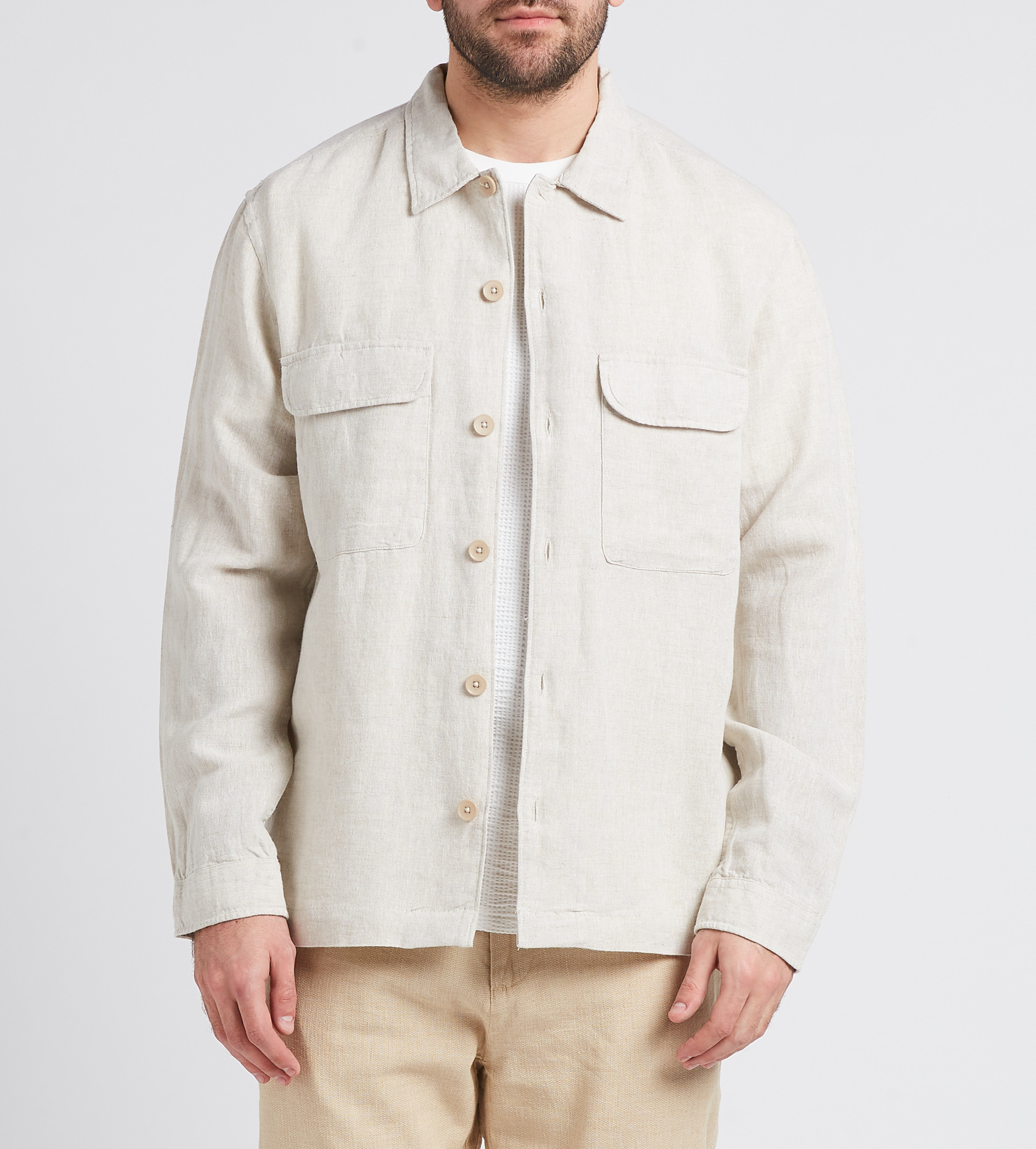 Gerade geschnittenes Hemd aus Leinen-Mix mit klassischem Kragen SELECTED Beige