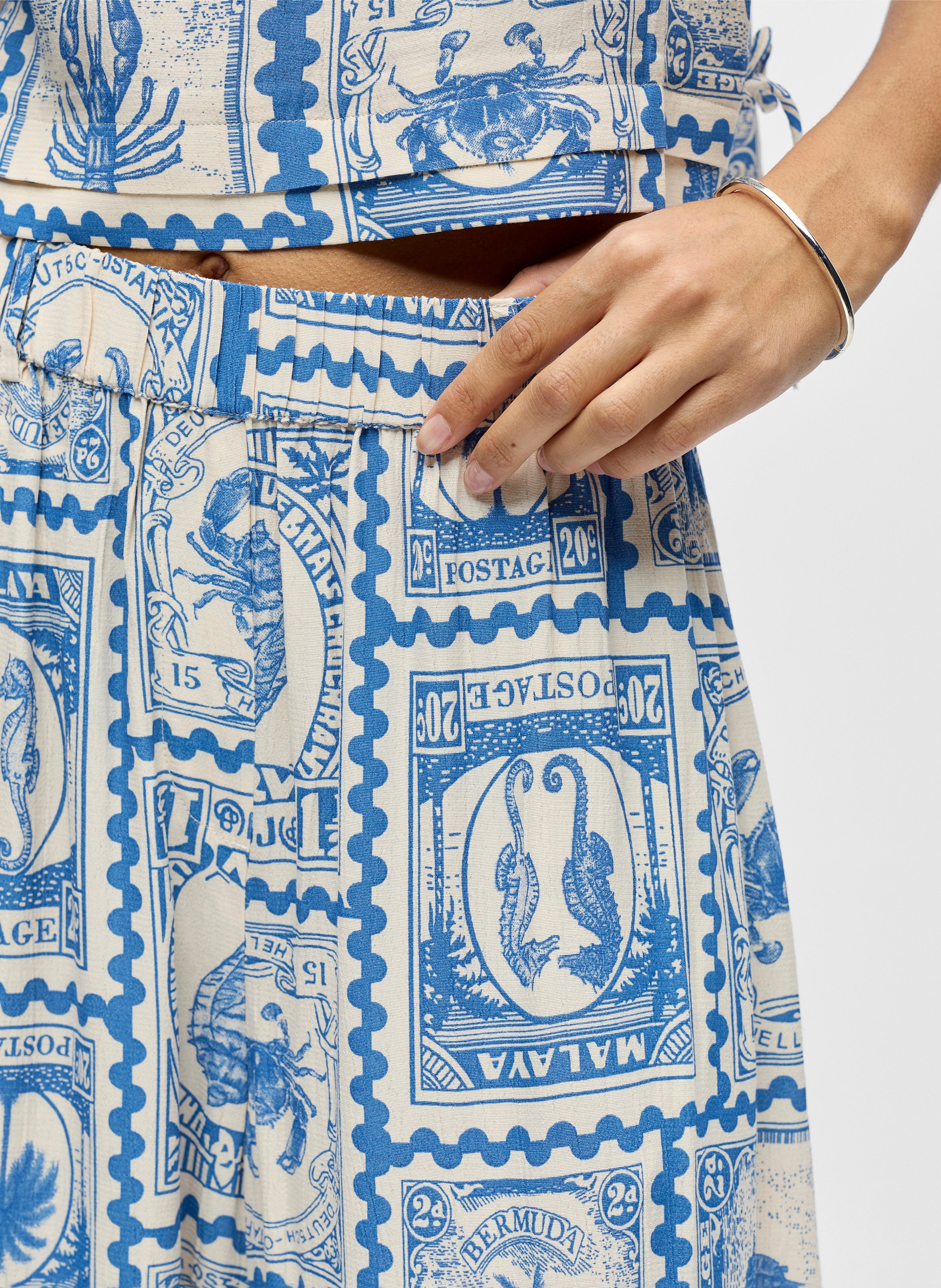 Pantalon large taille haute imprimé OBJECT Beige