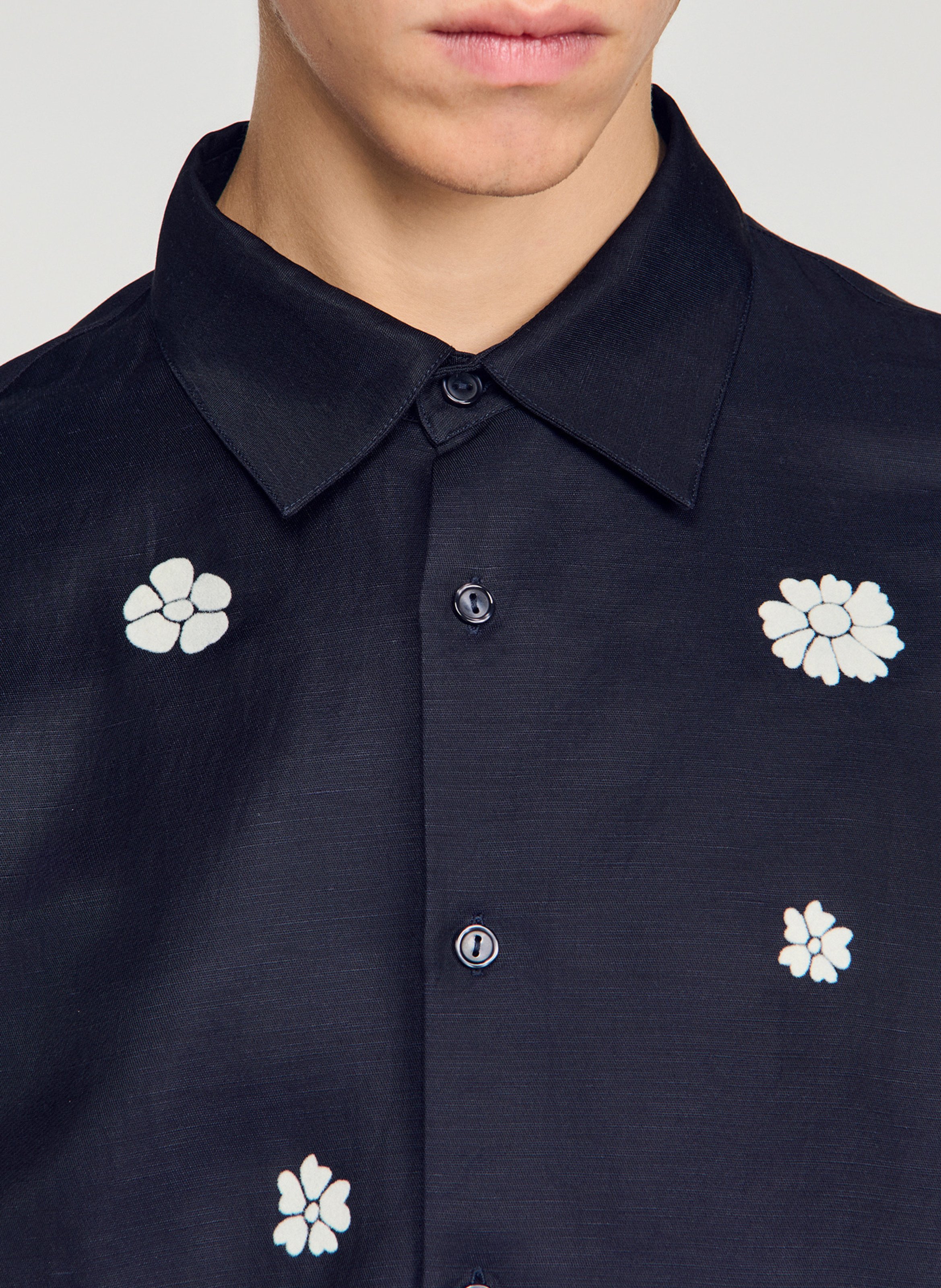 Chemise droite boutonnée à motif fleuri SANDRO Bleu
